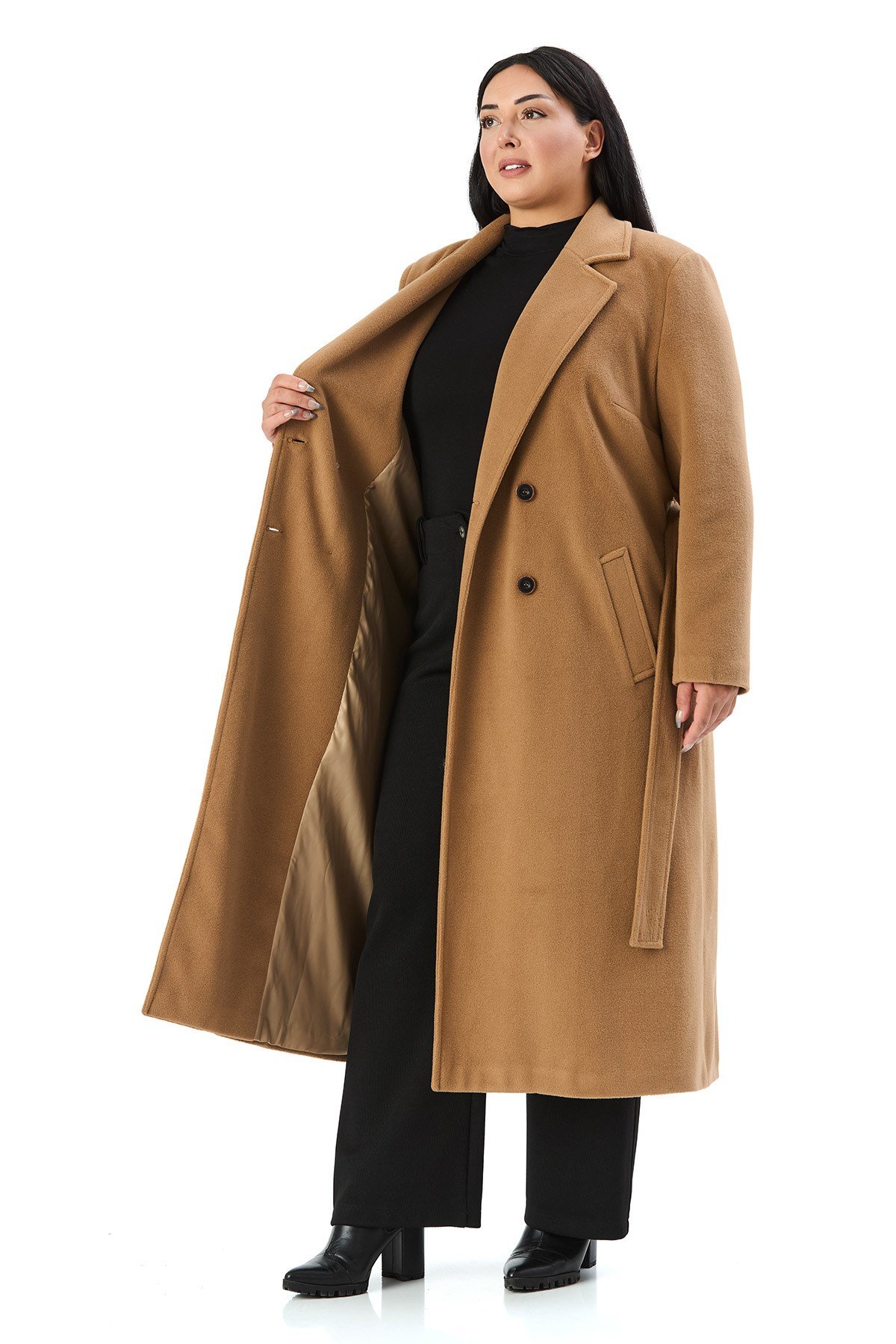 OvercoatsDisentis Modest Büyük Beden Kruvaze Kapamalı Kuşaklı Yırtmaçlı Astarlı Kaşe Uzun Camel KabanDISENTIS MODESTBüyük Beden Kruvaze Kapamalı Kuşaklı Yırtmaçlı Astarlı Kaşe Uzun Camel Kaban