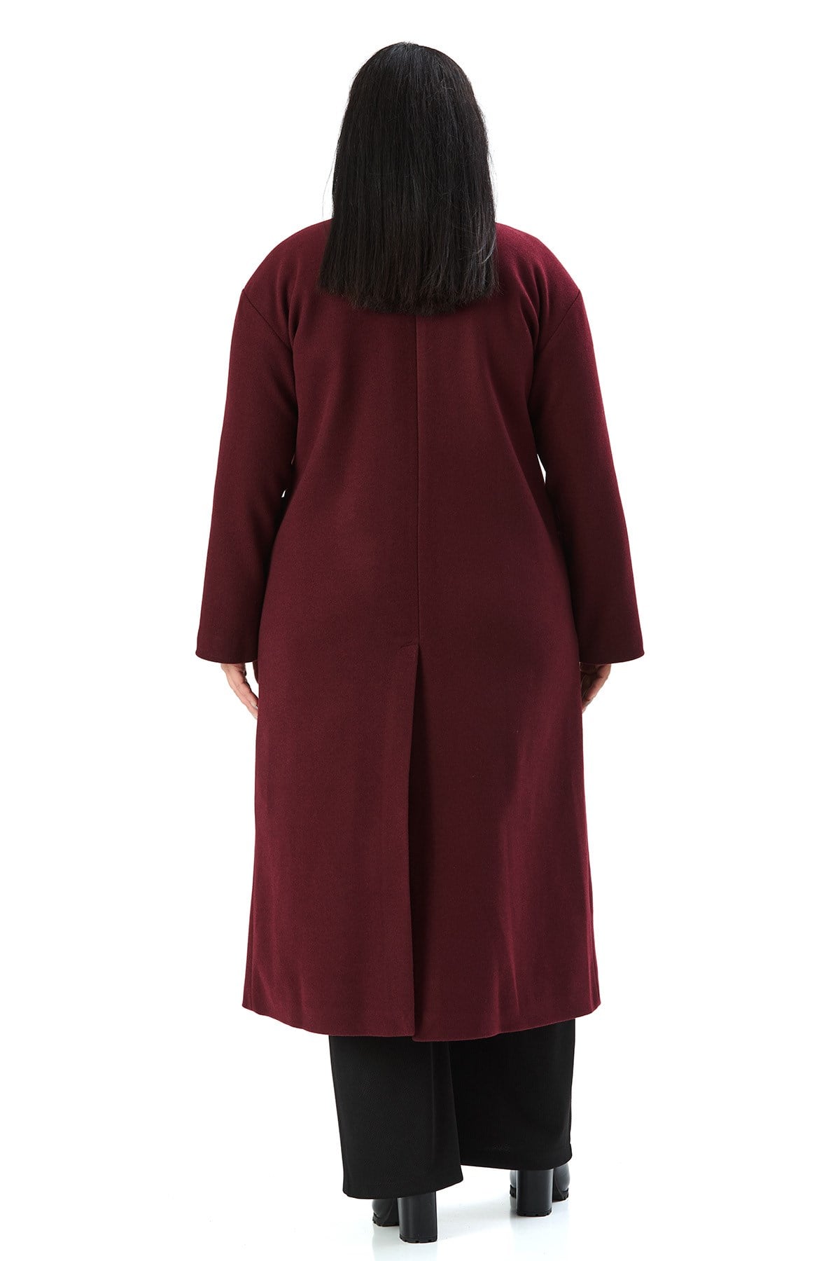OvercoatsDisentis Modest Büyük Beden Kruvaze Kapamalı Süs Cep Kapaklı Astarlı Yırtmaçlı Kaşe Uzun Bordo Kaban DISENTIS MODESTBüyük Beden Kruvaze Kapamalı Süs Cep Kapaklı Astarlı Yırtmaçlı Kaşe Uzun Bordo Kaban