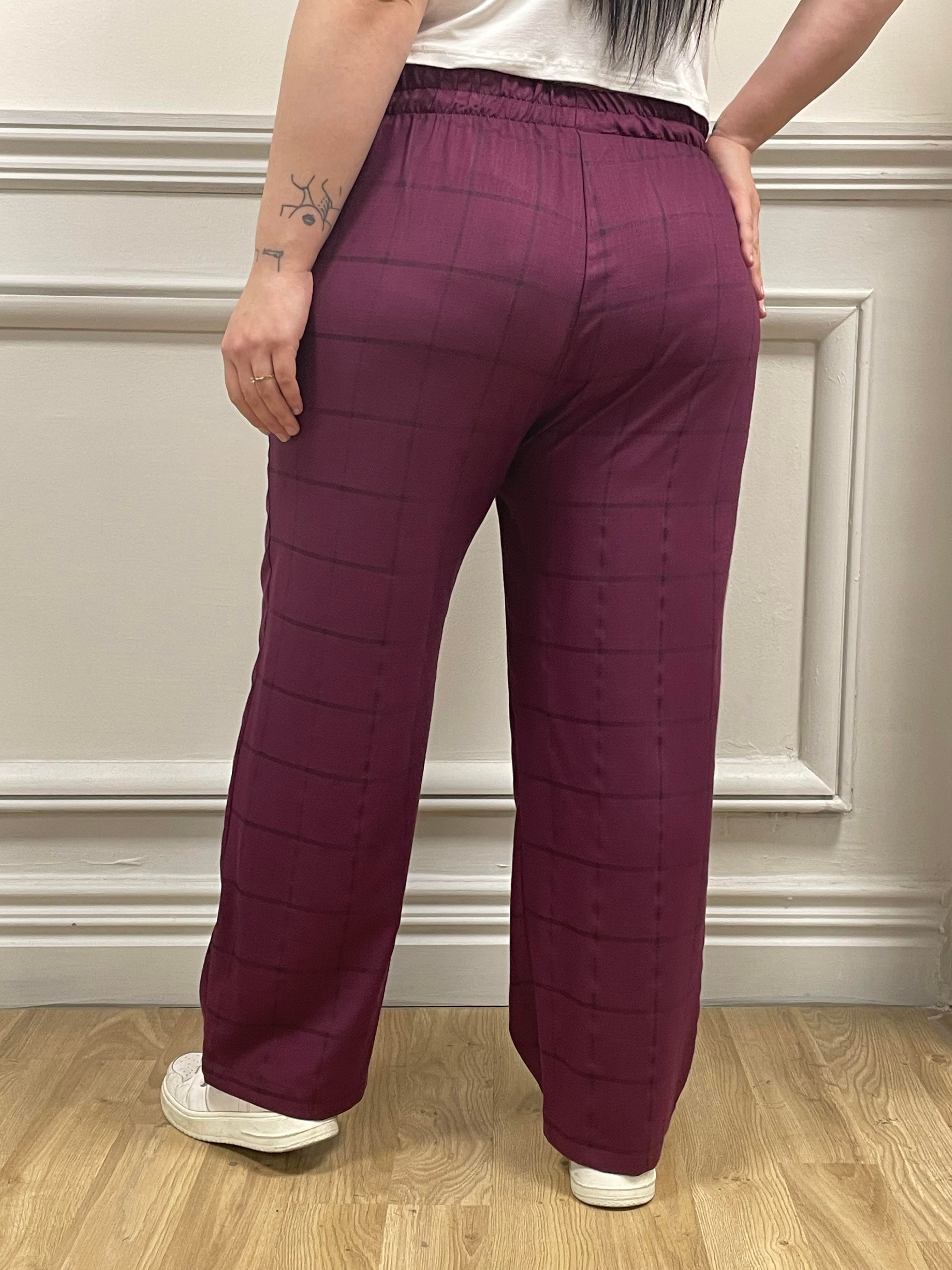 PantolonDISENTIS MODEST GENC BUYUK BEDEN PANTOLONDISENTIS MODESTBüyük Beden Beli Lastikli Ekose Bordo Pantolon