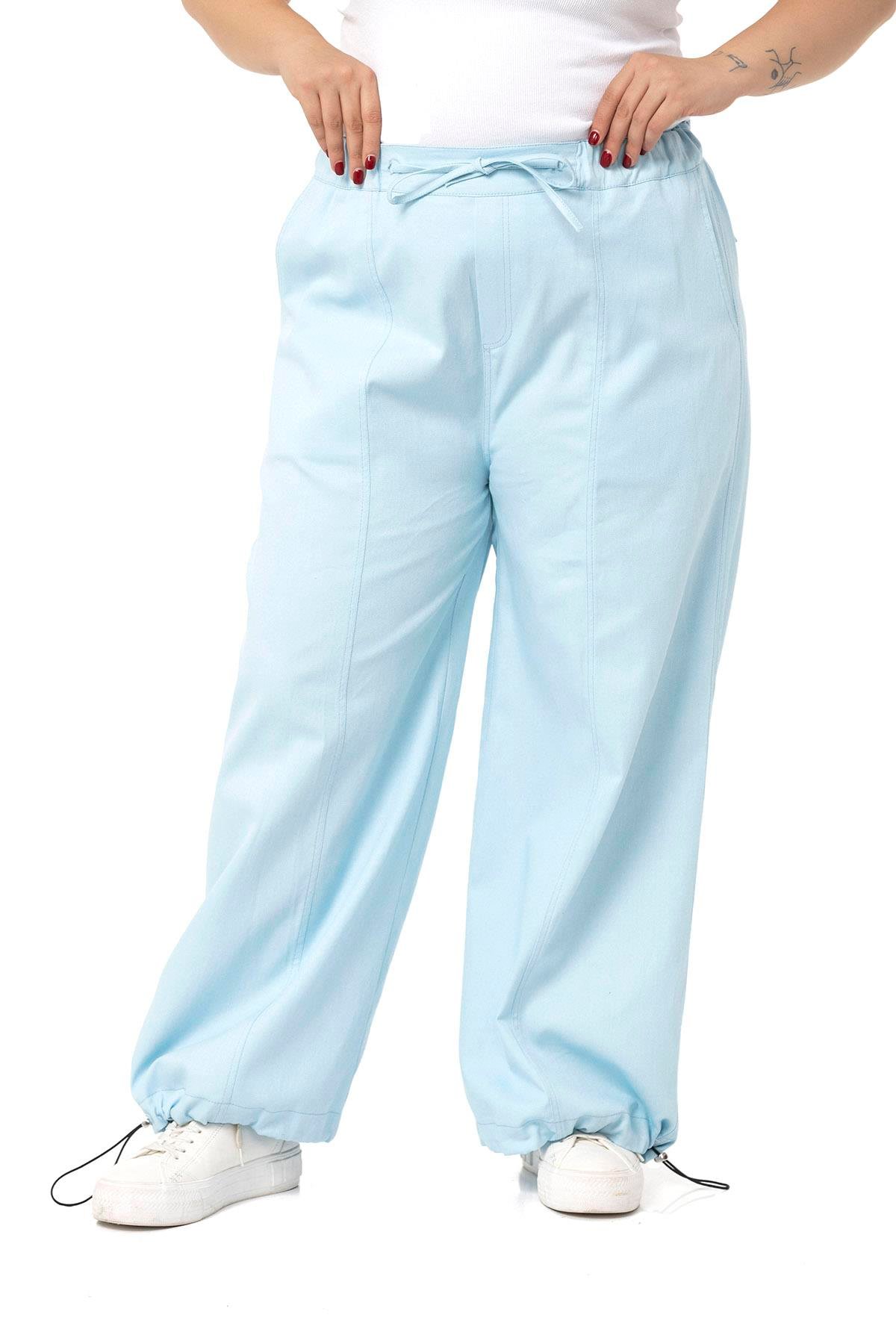 PantolonDISENTIS MODEST GENC BUYUK BEDEN GABARDIN PANTOLONDISENTIS MODESTBüyük Beden Geniş Paça Bağlama Detaylı Gabardin Bebe Mavi Pantolon