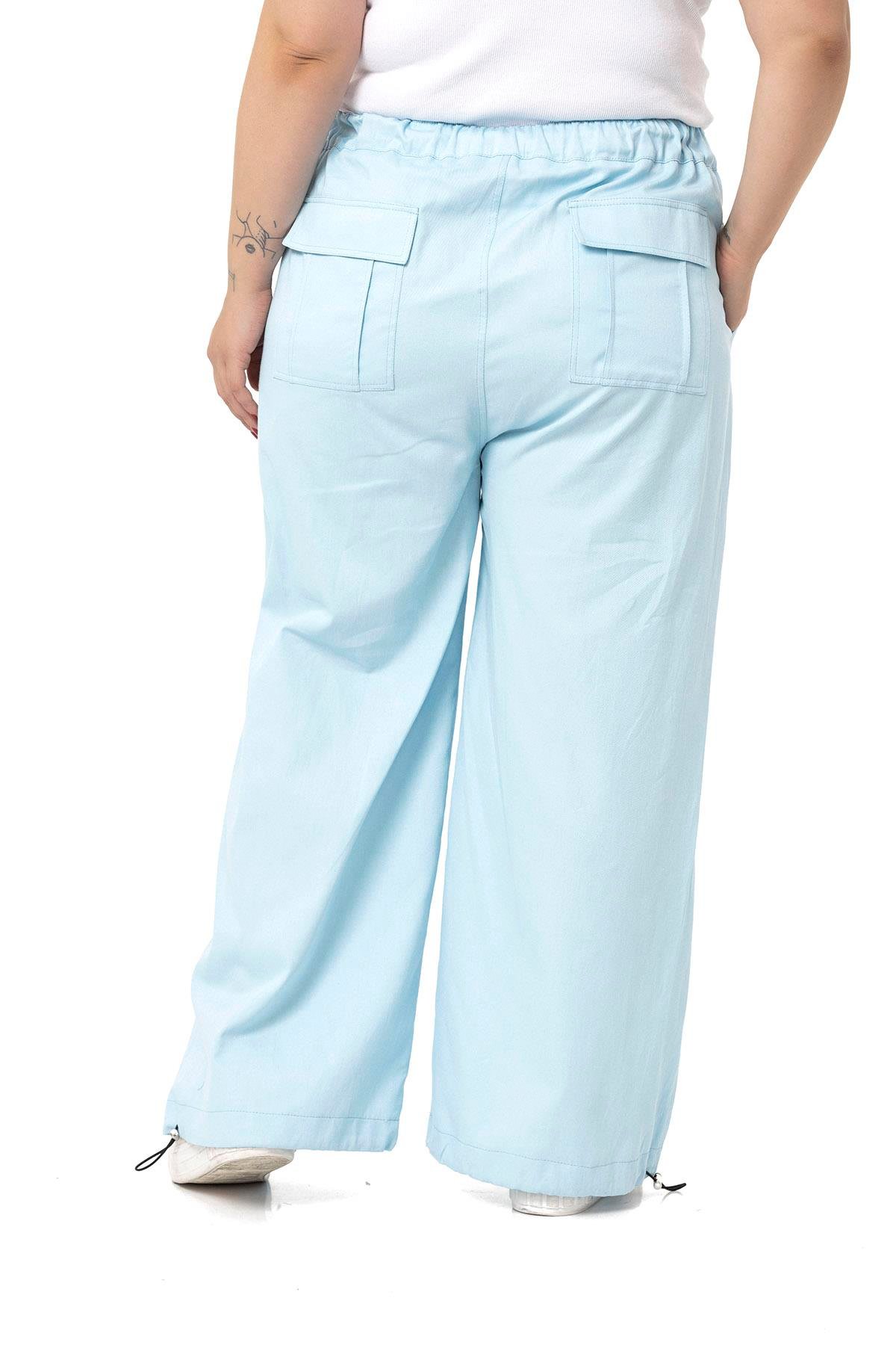 PantolonDISENTIS MODEST GENC BUYUK BEDEN GABARDIN PANTOLONDISENTIS MODESTBüyük Beden Geniş Paça Bağlama Detaylı Gabardin Bebe Mavi Pantolon