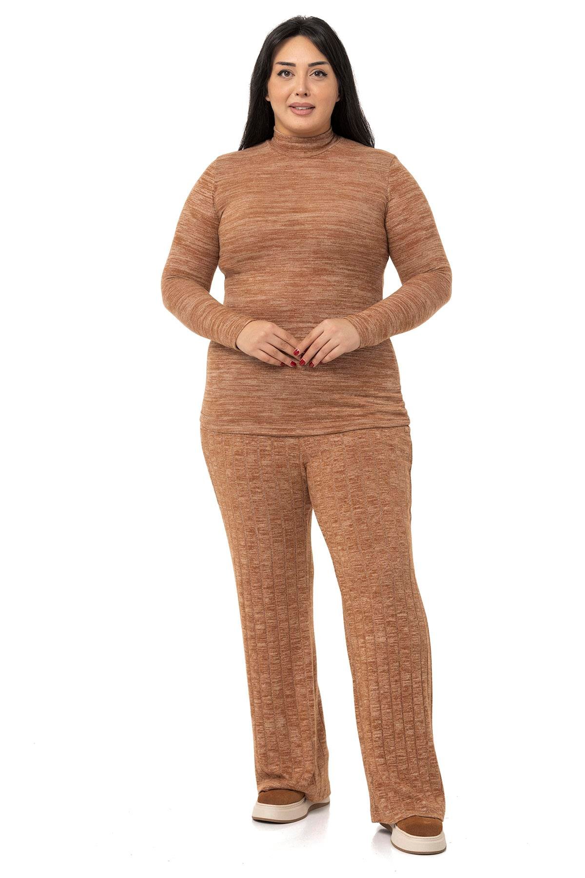 PantolonDISENTIS, DISENTIS MODEST, GENC BUYUK BEDEN, PANTOLON, TRIKO PANTOLONDISENTIS MODESTBüyük Beden Geniş Paça Beli Lastikli Fitilli Triko Kahverengi Pantolon