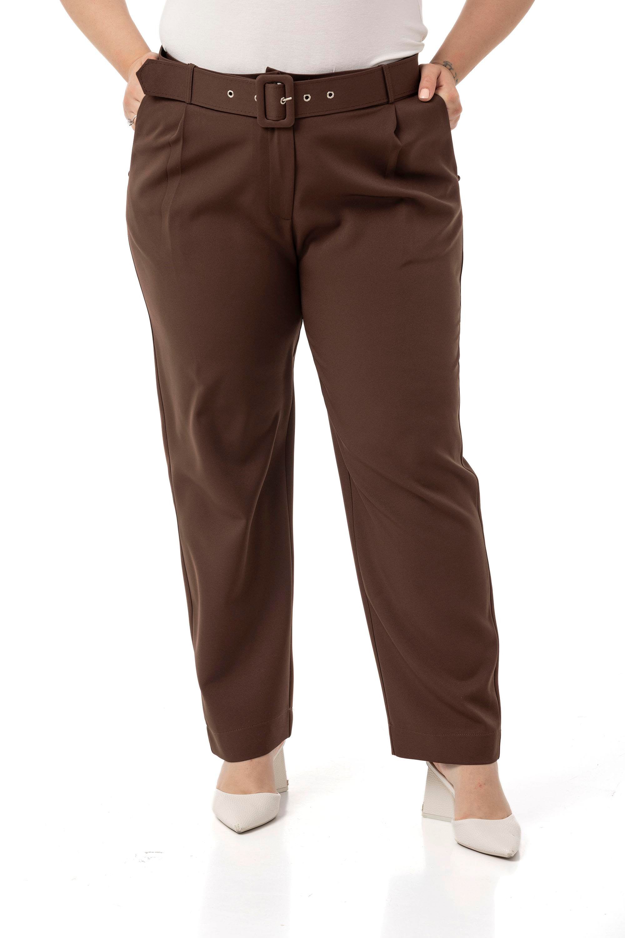 PantsDisentis Modest Büyük Beden Önü Pileli Cepli Kemerli Kahverengi PantolonDISENTIS MODESTBüyük Beden Önü Pileli Cepli Kemerli Kahverengi Pantolon