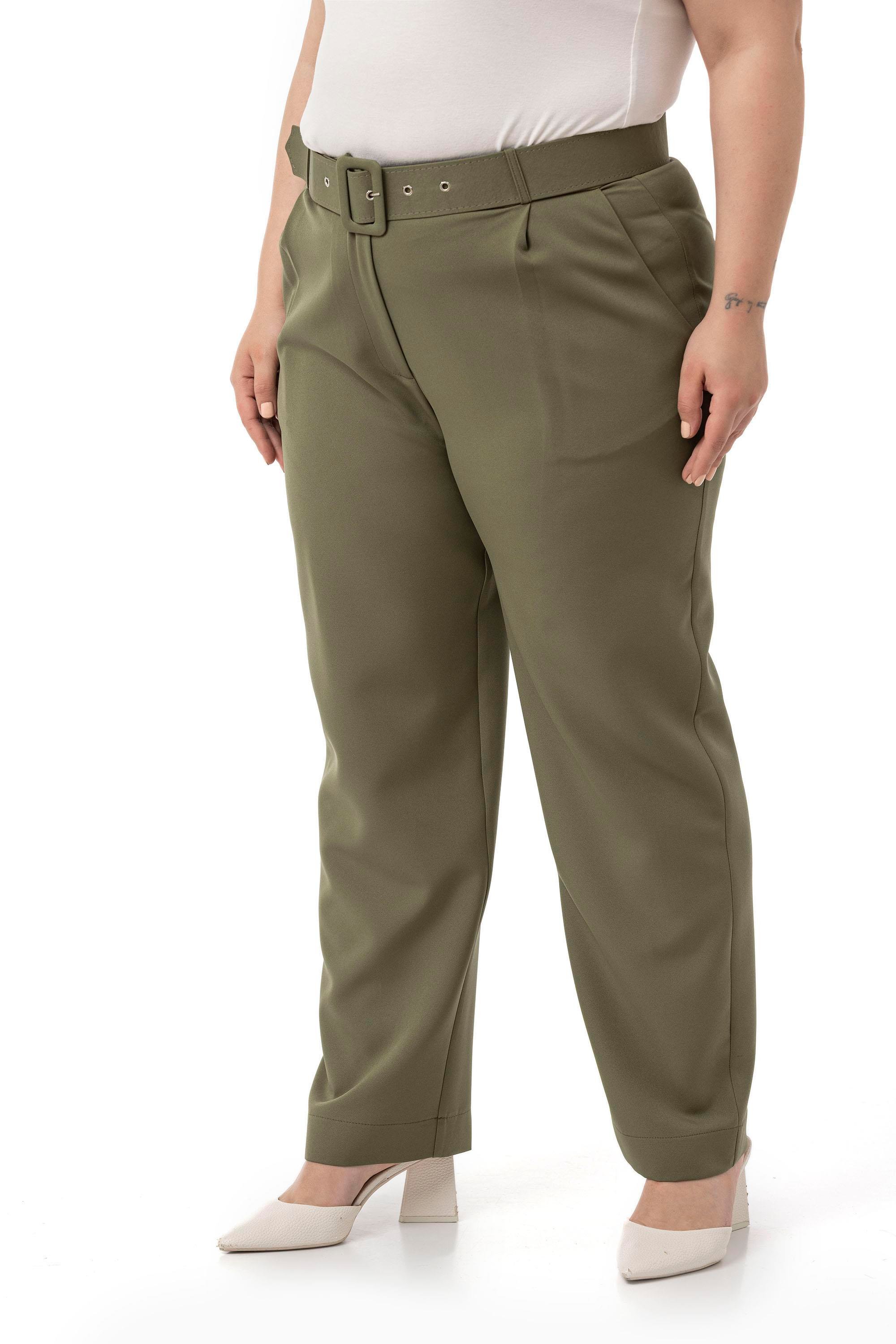 PantsDisentis Modest Büyük Beden Önü Pileli Cepli Kemerli Haki PantolonDISENTIS MODESTBüyük Beden Önü Pileli Cepli Kemerli Haki Pantolon