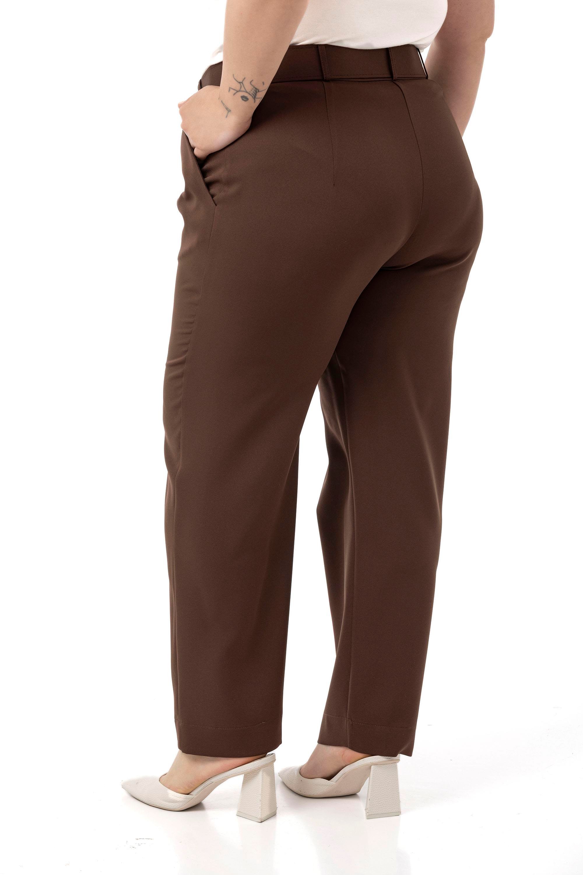 PantsDisentis Modest Büyük Beden Önü Pileli Cepli Kemerli Kahverengi PantolonDISENTIS MODESTBüyük Beden Önü Pileli Cepli Kemerli Kahverengi Pantolon
