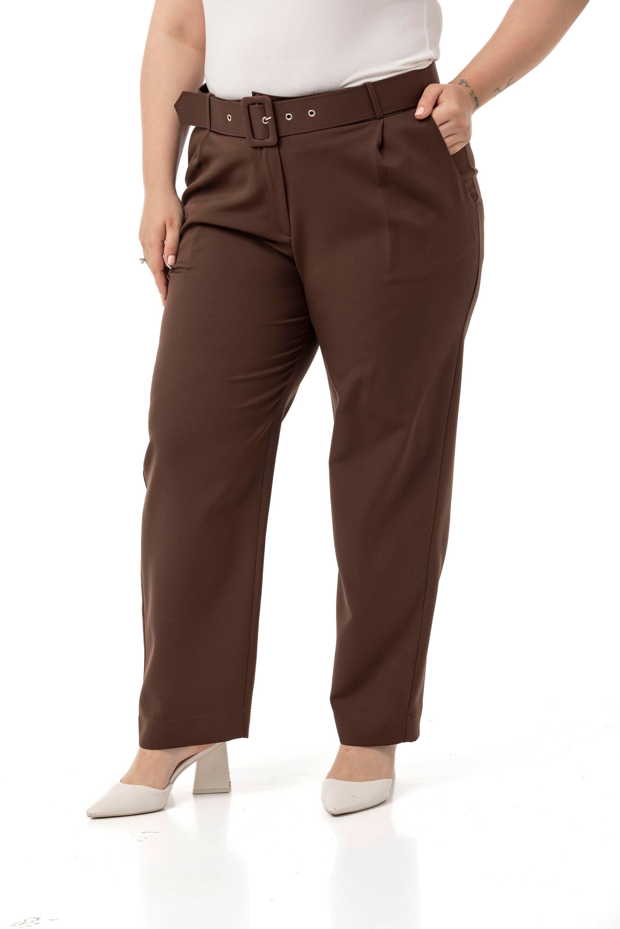 PantsDisentis Modest Büyük Beden Önü Pileli Cepli Kemerli Kahverengi PantolonDISENTIS MODESTBüyük Beden Önü Pileli Cepli Kemerli Kahverengi Pantolon
