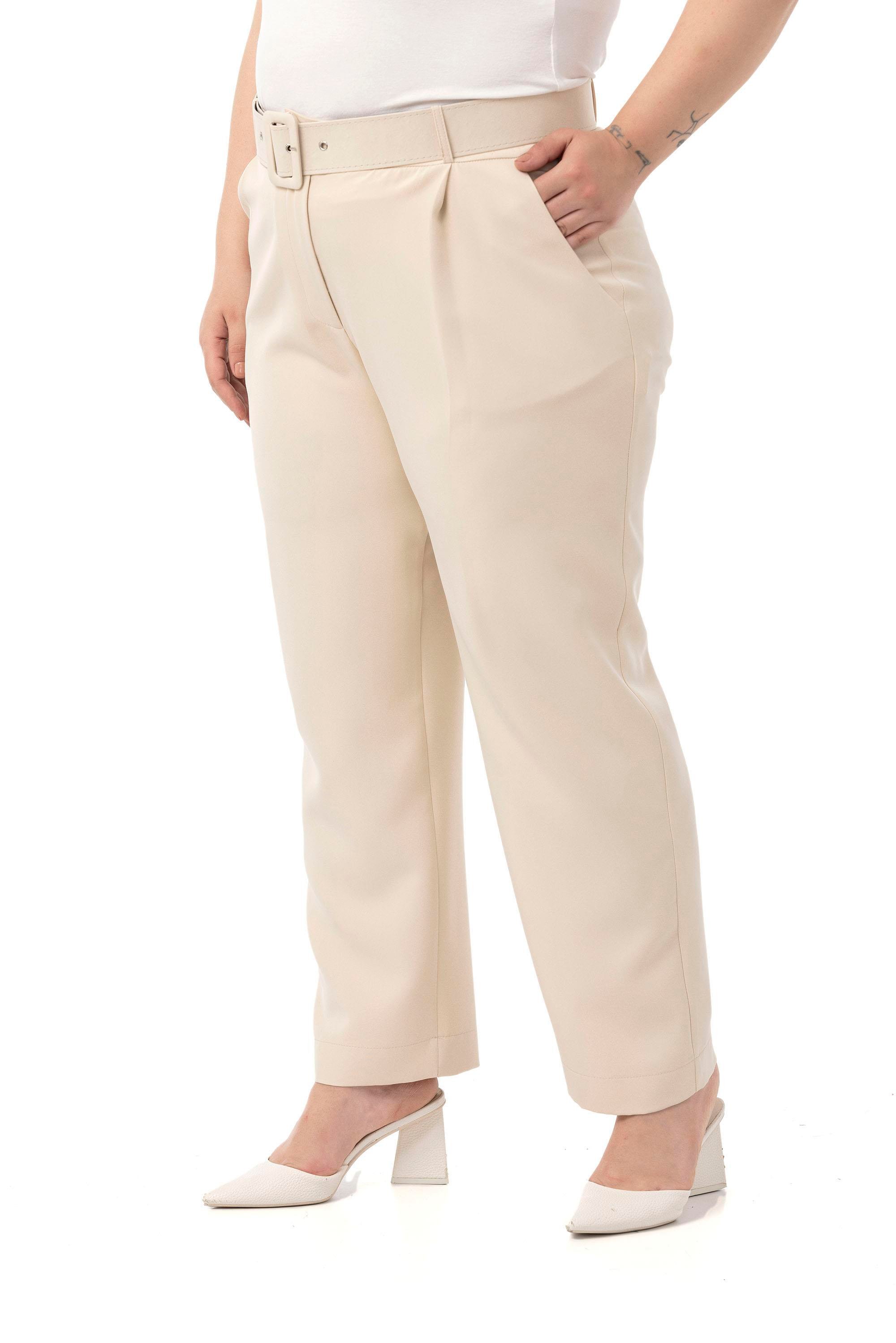 PantsDisentis Modest Büyük Beden Önü Pileli Cepli Kemerli Bej Rengi PantolonDISENTIS MODESTBüyük Beden Önü Pileli Cepli Kemerli Bej Rengi Pantolon