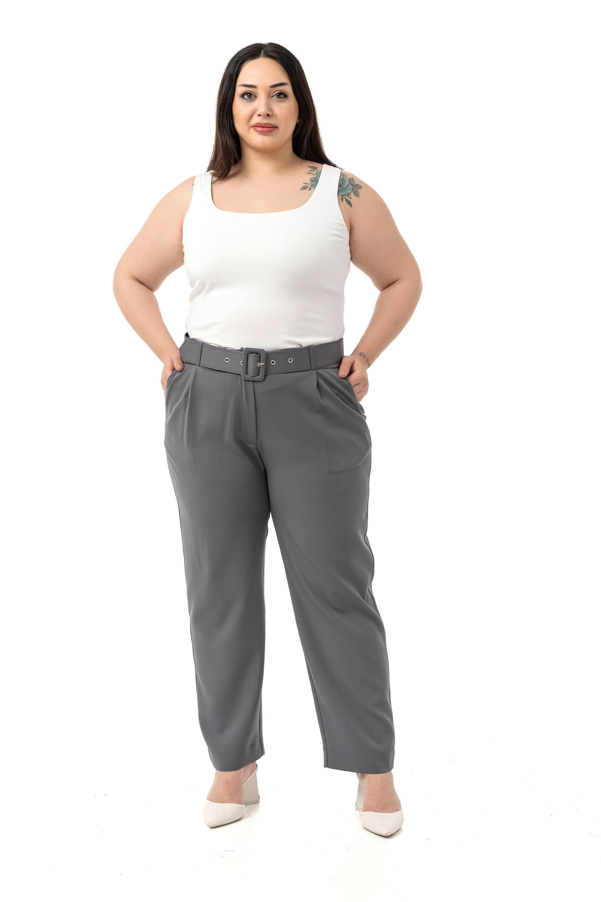 PantsDisentis Modest Büyük Beden Önü Pileli Cepli Kemerli Antrasit PantolonDISENTIS MODESTBüyük Beden Önü Pileli Cepli Kemerli Antrasit Pantolon