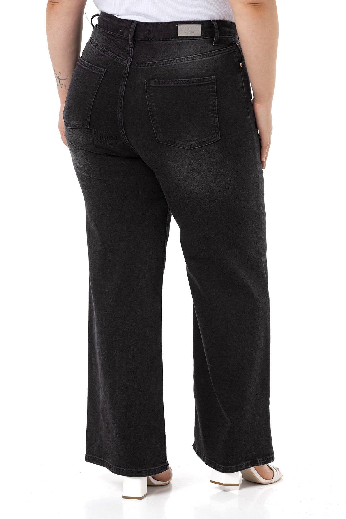 PantsDisentis Modest Büyük Beden Yüksek Bel Geniş Paça Siyah Denim PantolonDISENTIS MODESTBüyük Beden Yüksek Bel Geniş Paça Siyah Denim Pantolon