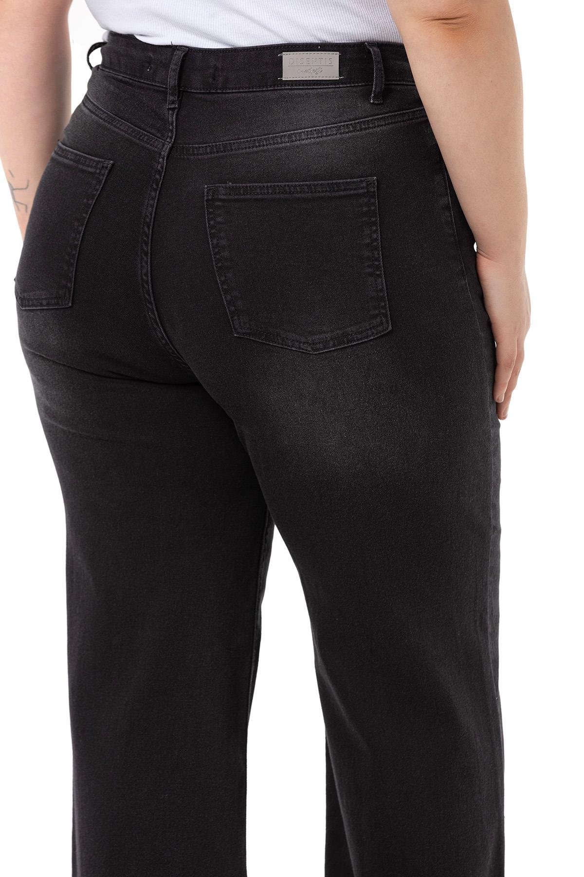 PantsDisentis Modest Büyük Beden Yüksek Bel Geniş Paça Siyah Denim PantolonDISENTIS MODESTBüyük Beden Yüksek Bel Geniş Paça Siyah Denim Pantolon