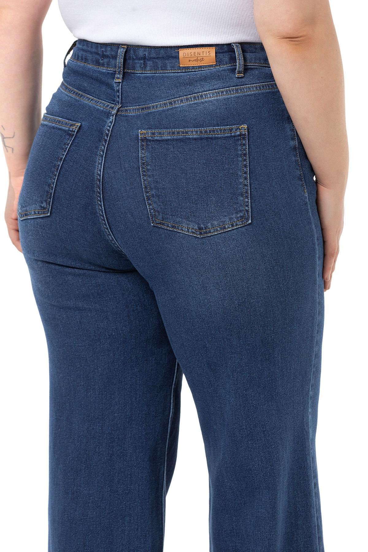 PantolonDisentis Modest Büyük Beden Yüksek Bel Geniş Paça Mavi Denim PantolonDISENTIS MODESTBüyük Beden Yüksek Bel Geniş Paça Mavi Denim Pantolon