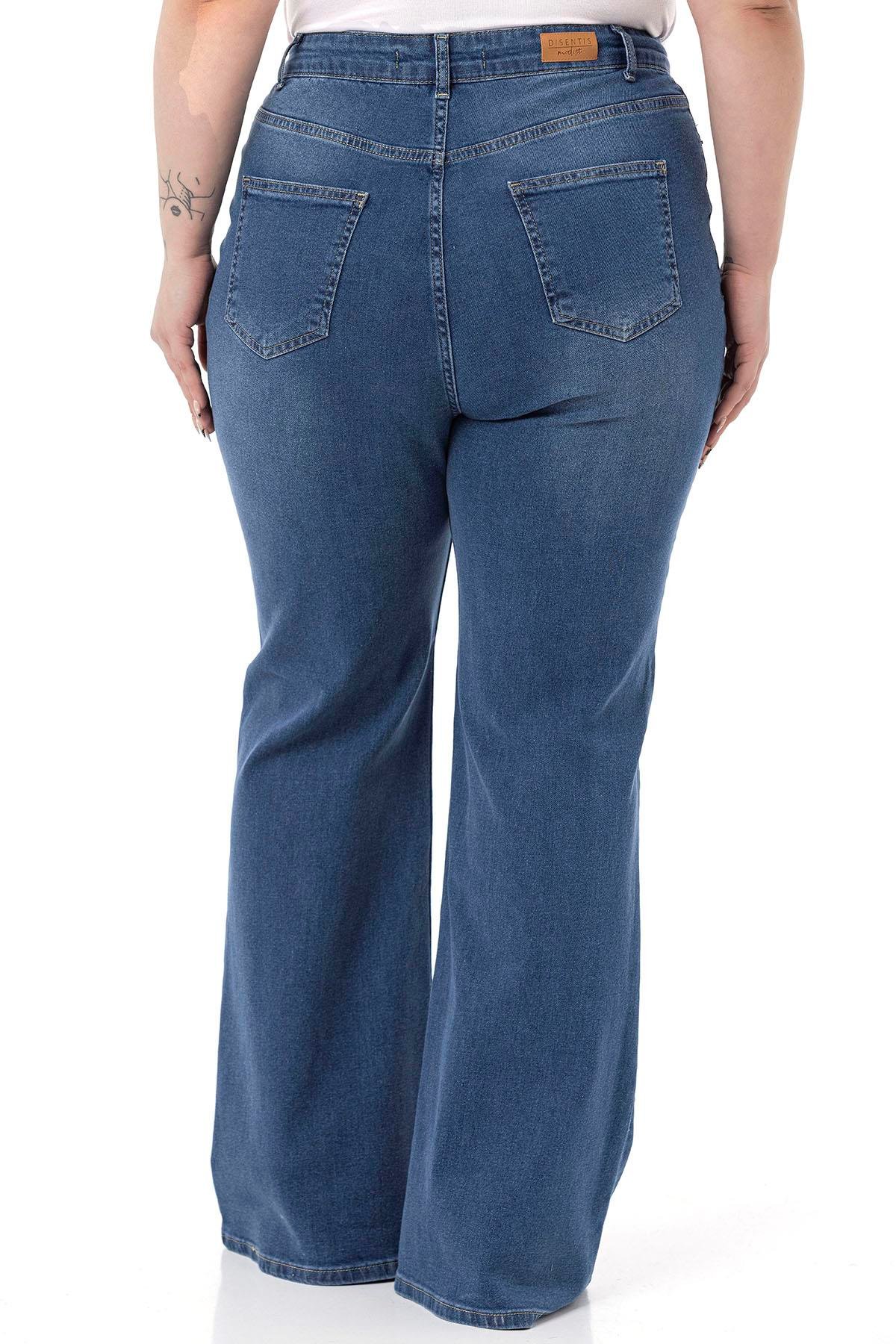 PantolonDisentis Modest Büyük Beden Yüksek Bel İspanyol Paça Mavi Denim PantolonDISENTIS MODESTBüyük Beden Yüksek Bel İspanyol Paça Mavi Denim Pantolon
