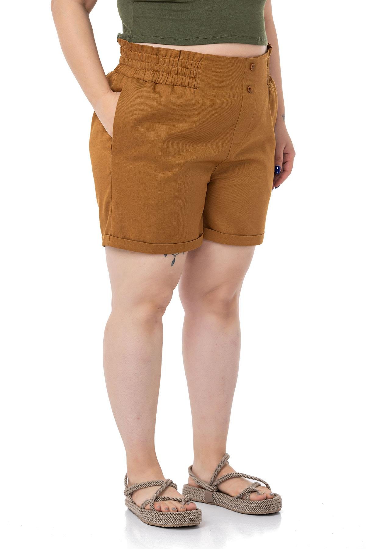 ShortsDISENTIS MODEST BÜYÜK BEDEN BELİ YAN VE ARKADAN LASTİKLİ PAÇASI KATLAMA DETAYLI GABARDİN TARÇIN ŞORTDISENTIS MODESTBüyük Beden Beli Yan ve Arkadan Lastikli Paçası Katlama Detaylı Gabardin Tarçın Şort