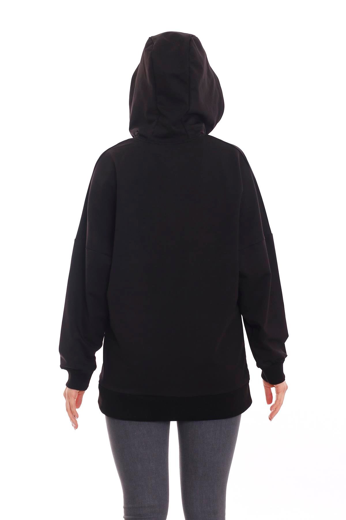 SweatshirtdisentisKapüşonu Çiçek Desenli Uzun Kollu Kanguru Cepli Oversize Sweatshirt