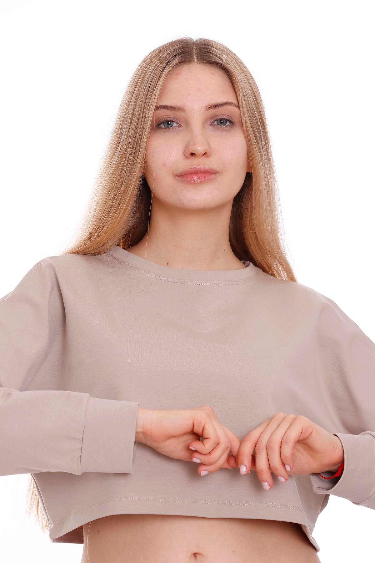 SweatshirtDISENTIS MODEST Uzun Kollu Crop SweatshirtdisentisUzun Kollu Crop Bej Rengi Sweatshirt