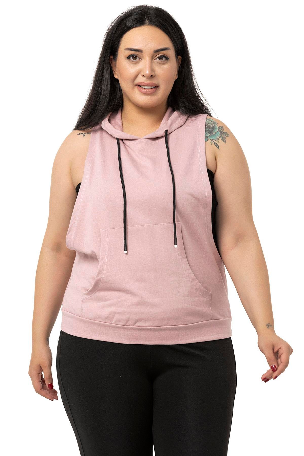 T-shirtDISENTIS GENC BUYUK BEDEN KAPUSONLU TSHIRT DISENTIS MODESTDISENTIS MODESTBüyük Beden Kanguru Cepli Kapüşonlu Geniş Kol Oyuntulu Pudra T-shirt