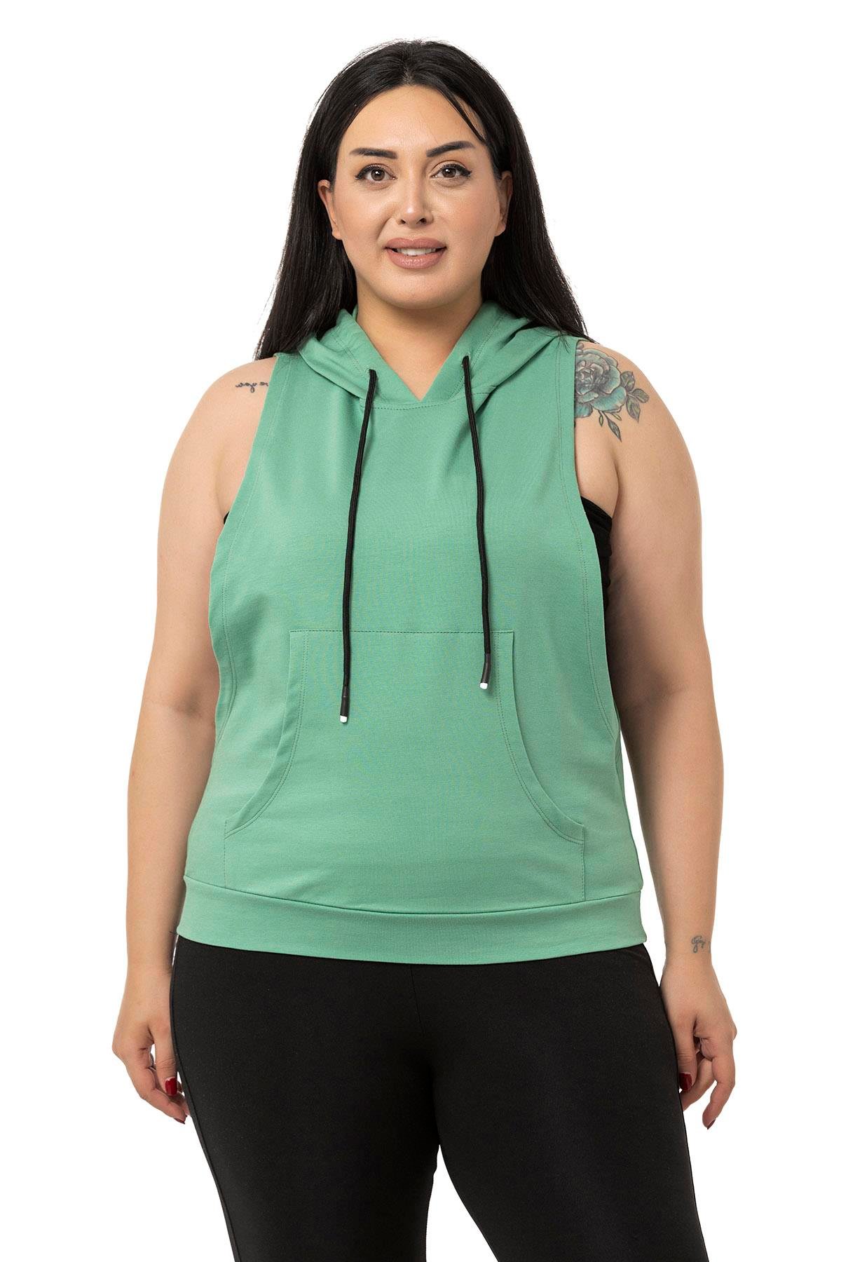 T-shirtDISENTIS GENC BUYUK BEDEN KAPUSONLU TSHIRT DISENTIS MODESTDISENTIS MODESTBüyük Beden Kanguru Cepli Kapüşonlu Geniş Kol Oyuntulu Mint Yeşili T-shirt