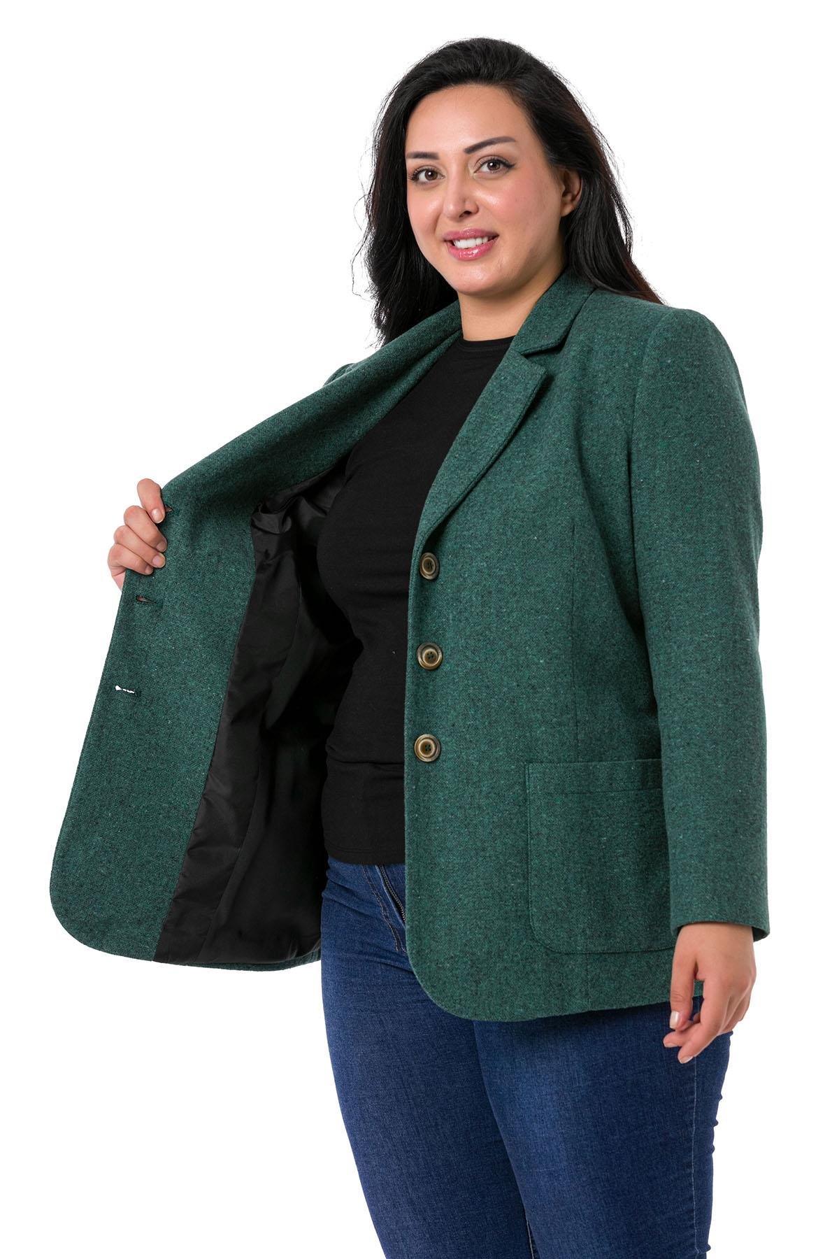 TEK KALANLARBüyük Beden Cepli Balıksırtı Blazer Astarlı Yeşil CeketDISENTIS MODESTBüyük Beden Cepli Balıksırtı Blazer Astarlı Yeşil Ceket