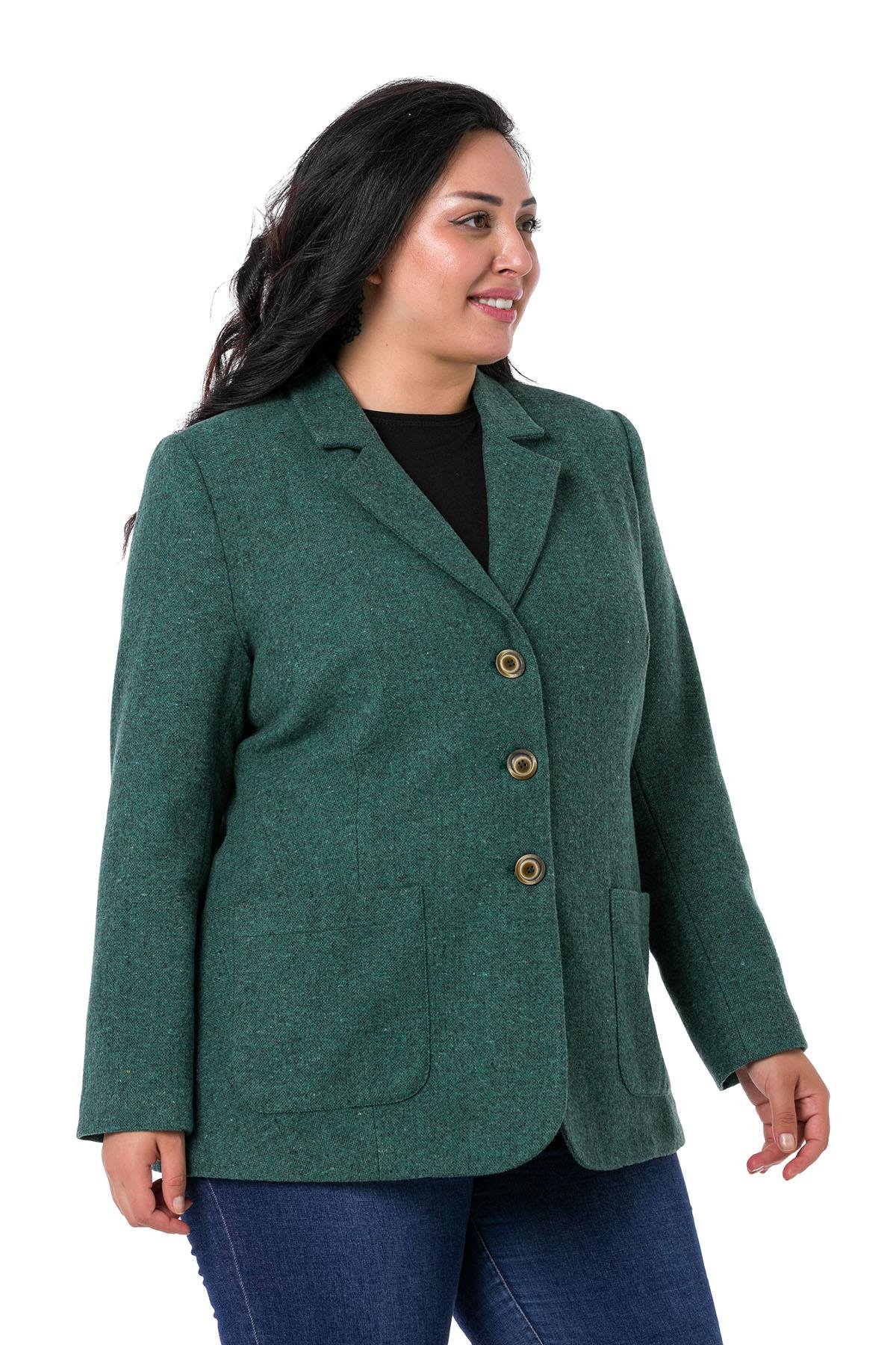 TEK KALANLARBüyük Beden Cepli Balıksırtı Blazer Astarlı Yeşil CeketDISENTIS MODESTBüyük Beden Cepli Balıksırtı Blazer Astarlı Yeşil Ceket
