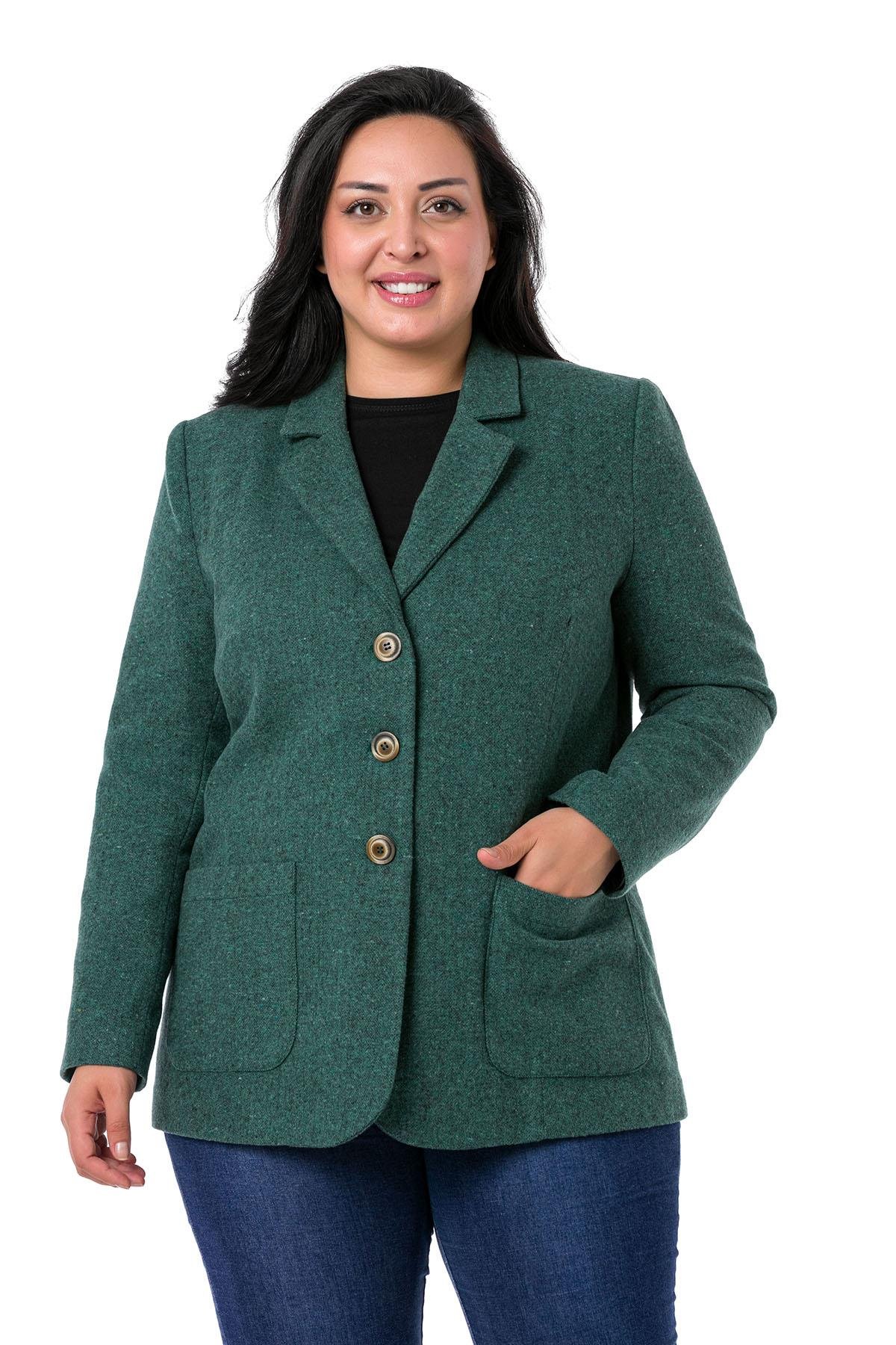 TEK KALANLARBüyük Beden Cepli Balıksırtı Blazer Astarlı Yeşil CeketDISENTIS MODESTBüyük Beden Cepli Balıksırtı Blazer Astarlı Yeşil Ceket