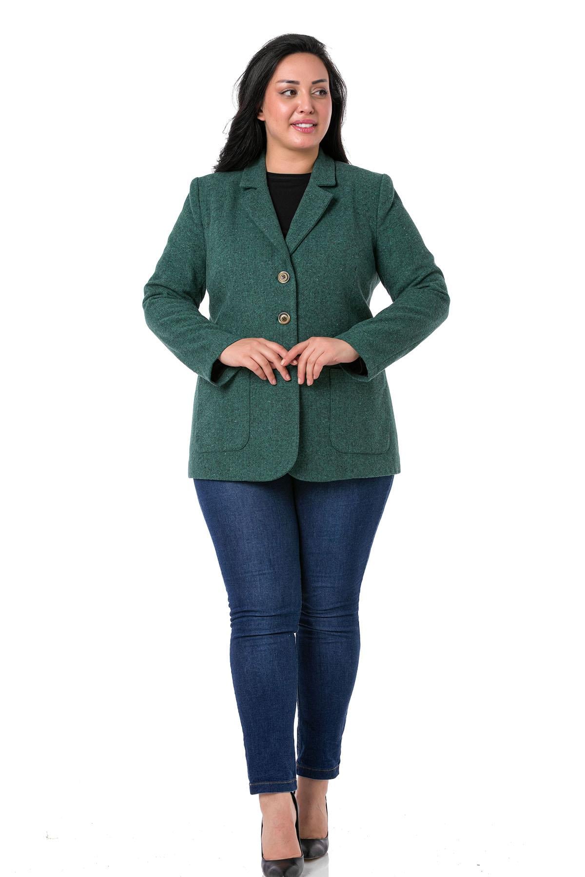 TEK KALANLARBüyük Beden Cepli Balıksırtı Blazer Astarlı Yeşil CeketDISENTIS MODESTBüyük Beden Cepli Balıksırtı Blazer Astarlı Yeşil Ceket