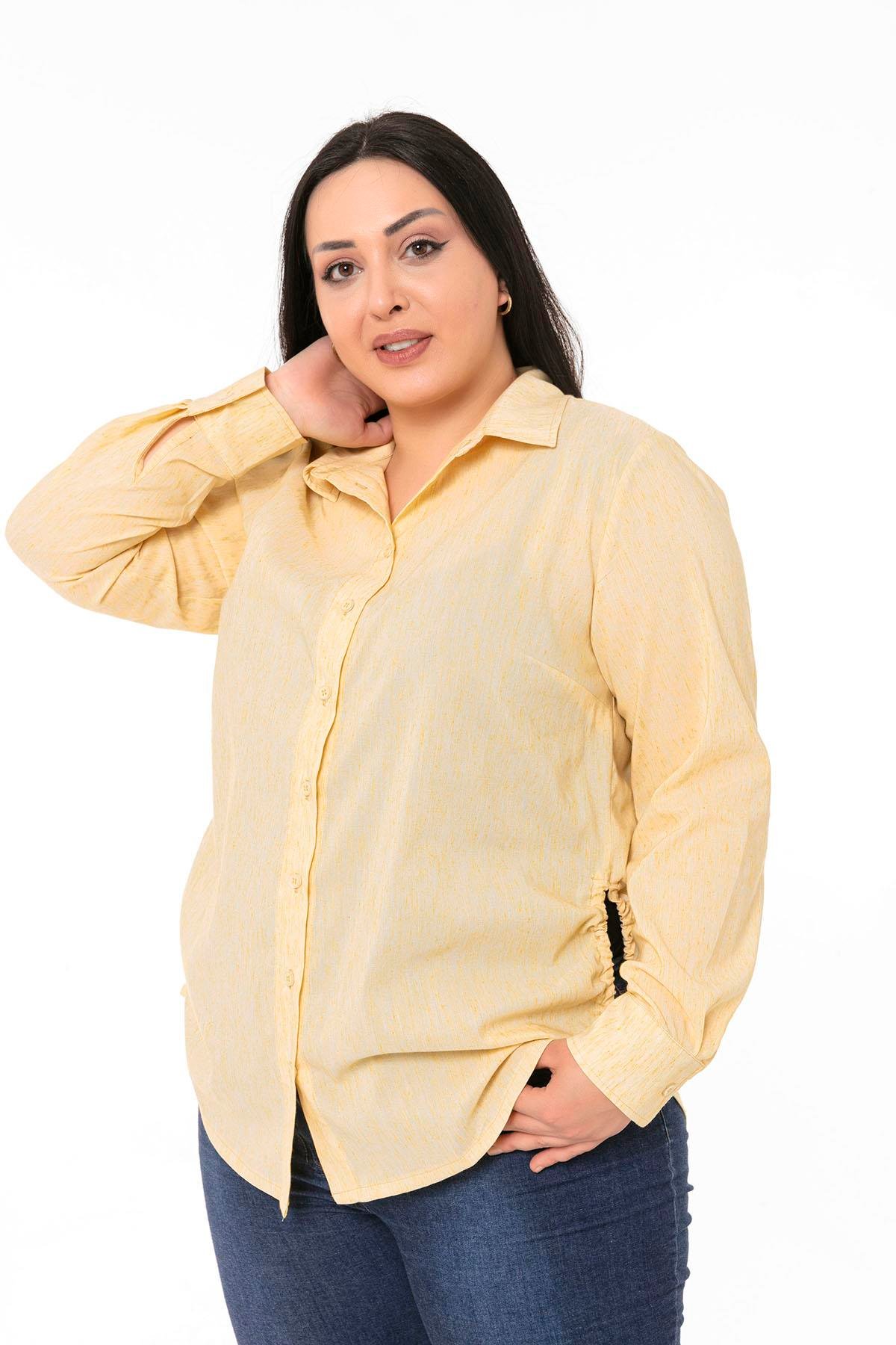 TEK KALANLARDisentis Modest Yırtmaçları Bağcıklı Sarı Poplin Gömlek DISENTIS MODESTBüyük Beden Yırtmaçları Bağcıklı Sarı Poplin Gömlek 