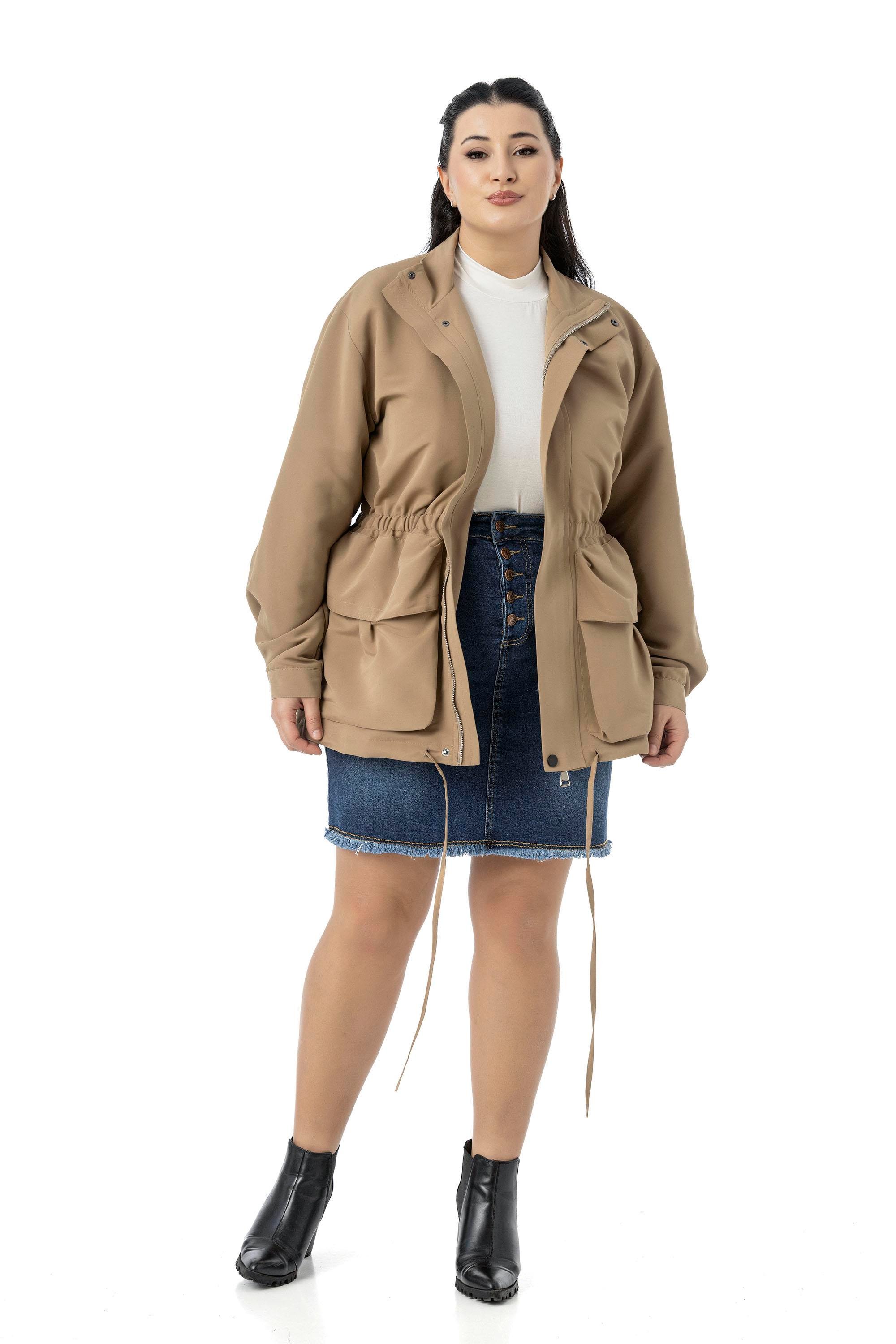 TrençkotDisentis Modest Büyük Beden Çıtçıt ve Fermuar Kapamalı Beli Büzgülü Astarlı Vizon TrençkotDISENTIS MODESTBüyük Beden Çıtçıt ve Fermuar Kapamalı Beli Büzgülü Astarlı Vizon Trençkot