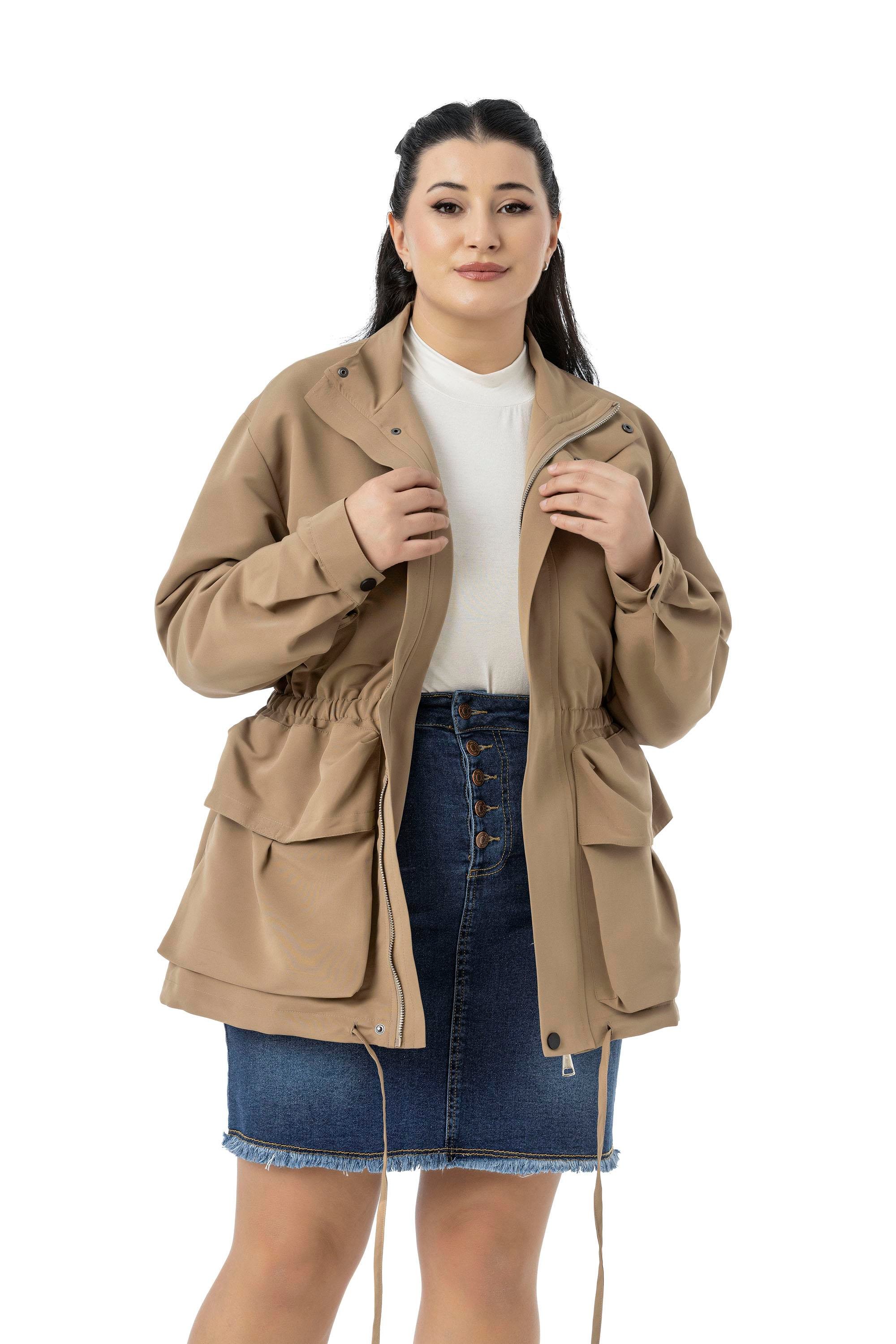 TrençkotDisentis Modest Büyük Beden Çıtçıt ve Fermuar Kapamalı Beli Büzgülü Astarlı Vizon TrençkotDISENTIS MODESTBüyük Beden Çıtçıt ve Fermuar Kapamalı Beli Büzgülü Astarlı Vizon Trençkot