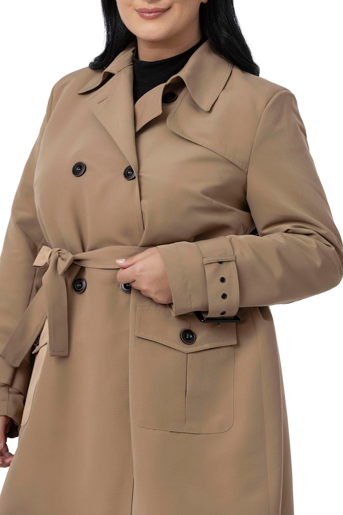 TrençkotDisentis Modest Büyük Beden Kruvaze Kolu Bant Detaylı Cepli Kuşaklı Astarlı Vizon TrençkotDISENTIS MODESTBüyük Beden Kruvaze Kolu Bant Detaylı Cepli Kuşaklı Astarlı Vizon Trençkot