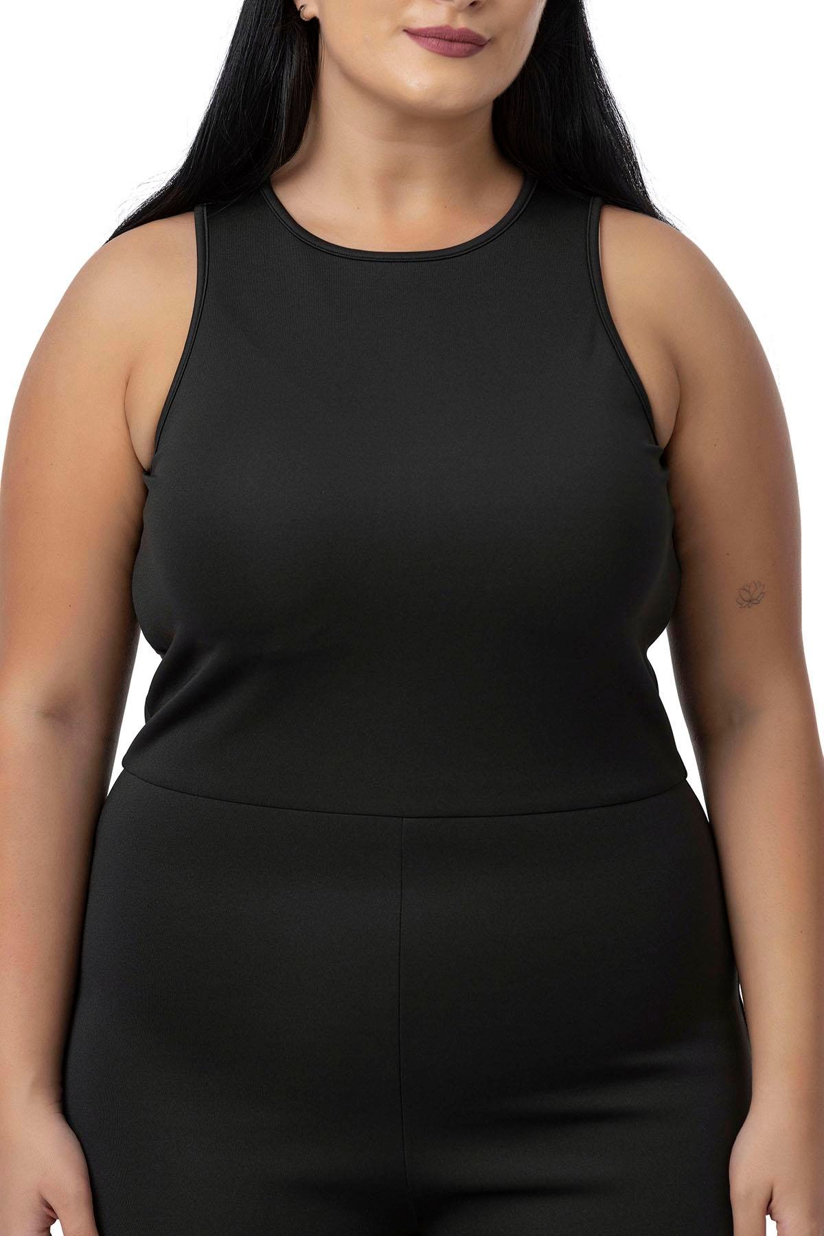 TULUMDisentis Modest Büyük Beden Arkadan Fermuarlı Siyah Kısa Taytlı TulumDISENTIS MODESTBüyük Beden Arkadan Fermuarlı Siyah Kısa Taytlı Tulum