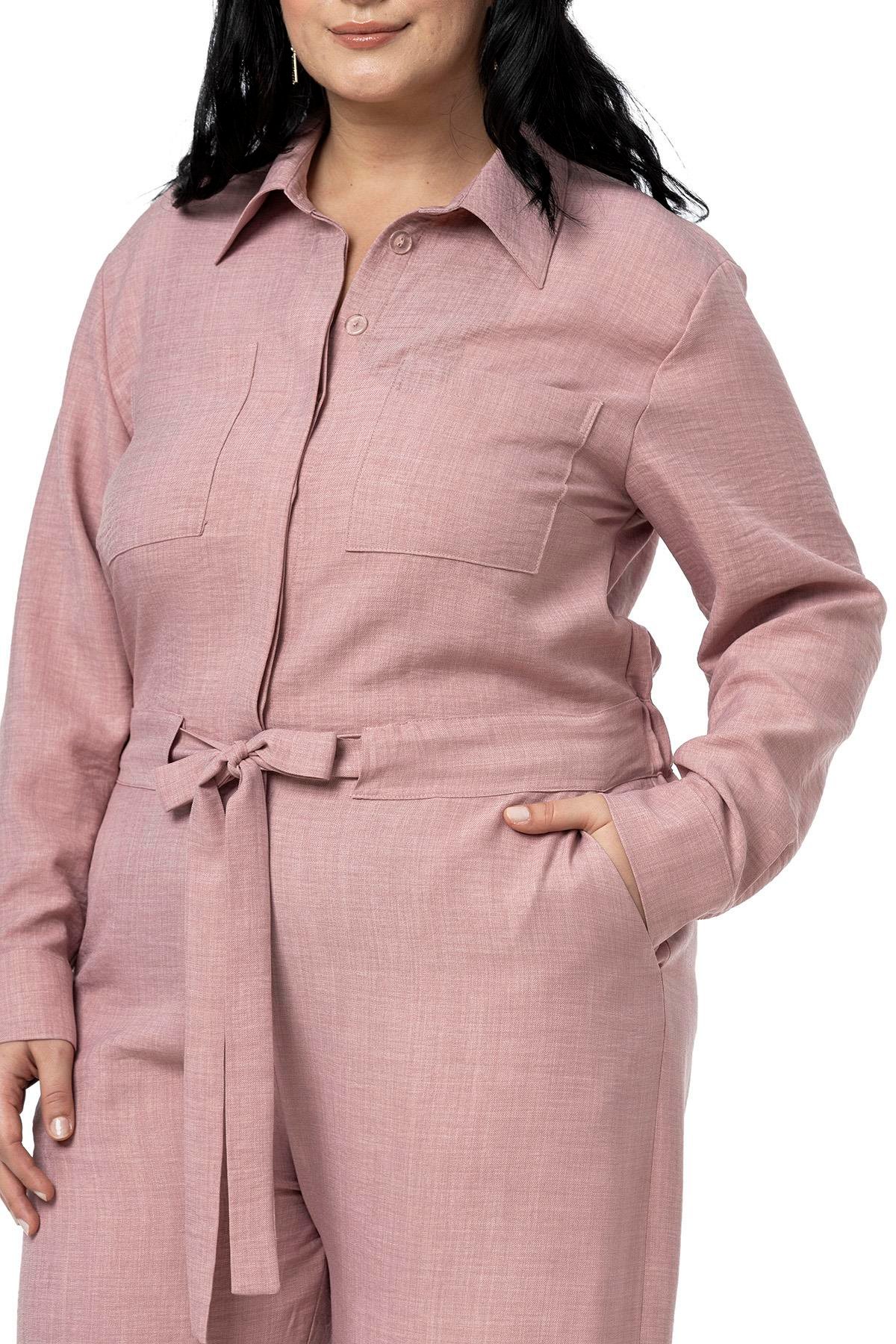 TULUMDisentis Modest Büyük Beden Beli Tünelli ve Arkadan Lastikli Geniş Paça Pembe TulumDISENTIS MODESTBüyük Beden Beli Tünelli ve Arkadan Lastikli Geniş Paça Pembe Tulum