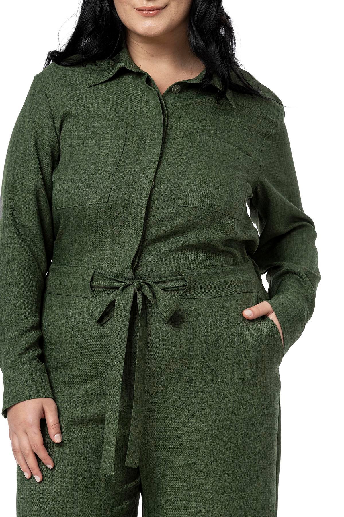 TULUMDisentis Modest Büyük Beden Beli Tünelli ve Arkadan Lastikli Geniş Paça Haki TulumDISENTIS MODESTBüyük Beden Beli Tünelli ve Arkadan Lastikli Geniş Paça Haki Tulum