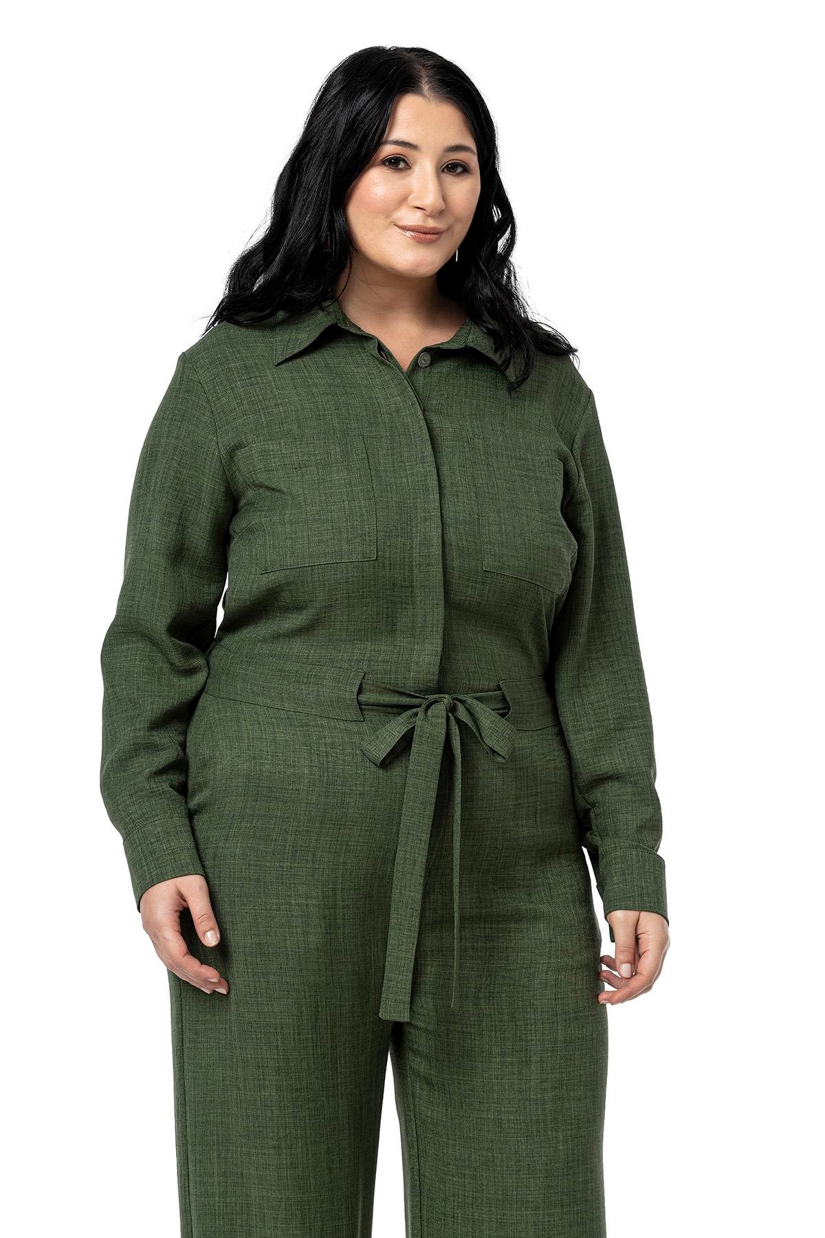 TULUMDisentis Modest Büyük Beden Beli Tünelli ve Arkadan Lastikli Geniş Paça Haki TulumDISENTIS MODESTBüyük Beden Beli Tünelli ve Arkadan Lastikli Geniş Paça Haki Tulum