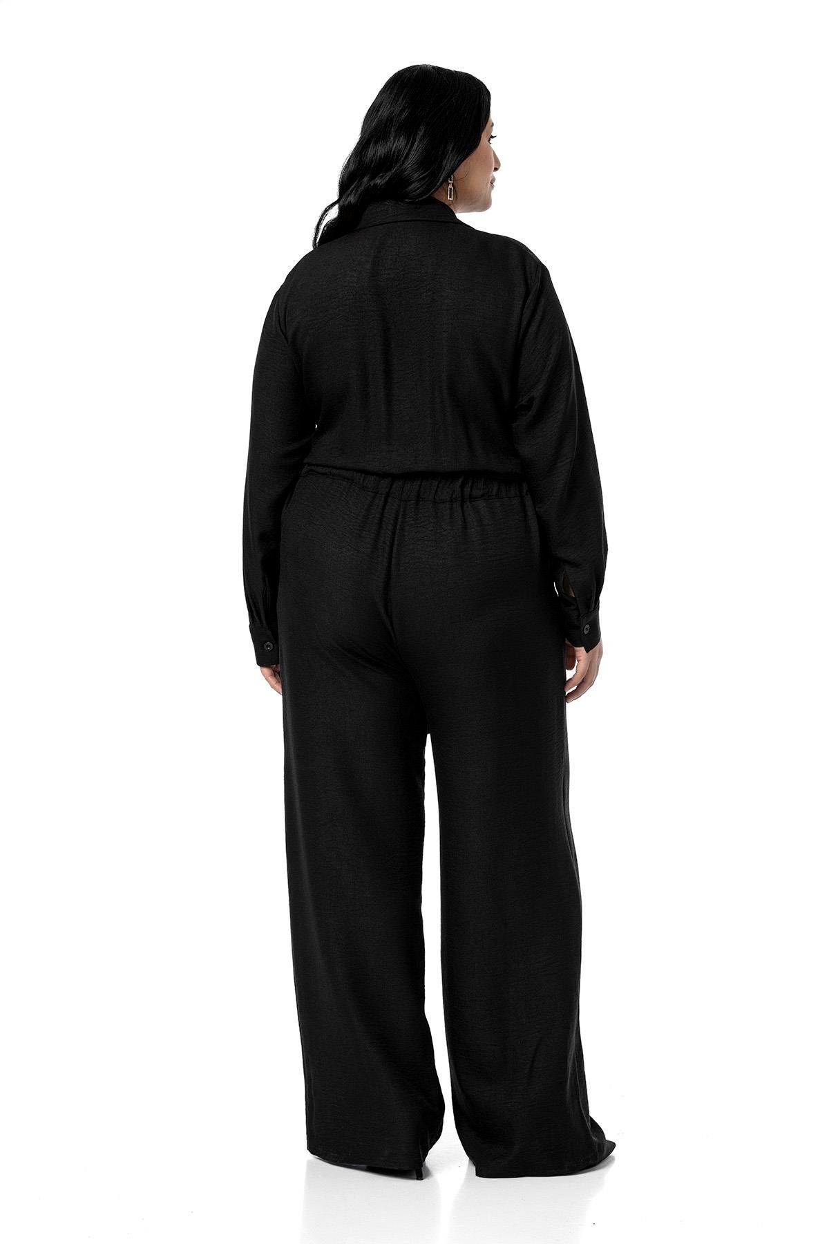 TULUMDisentis Modest Büyük Beden Beli Tünelli ve Arkadan Lastikli Geniş Paça Siyah TulumDISENTIS MODESTBüyük Beden Beli Tünelli ve Arkadan Lastikli Geniş Paça Siyah Tulum