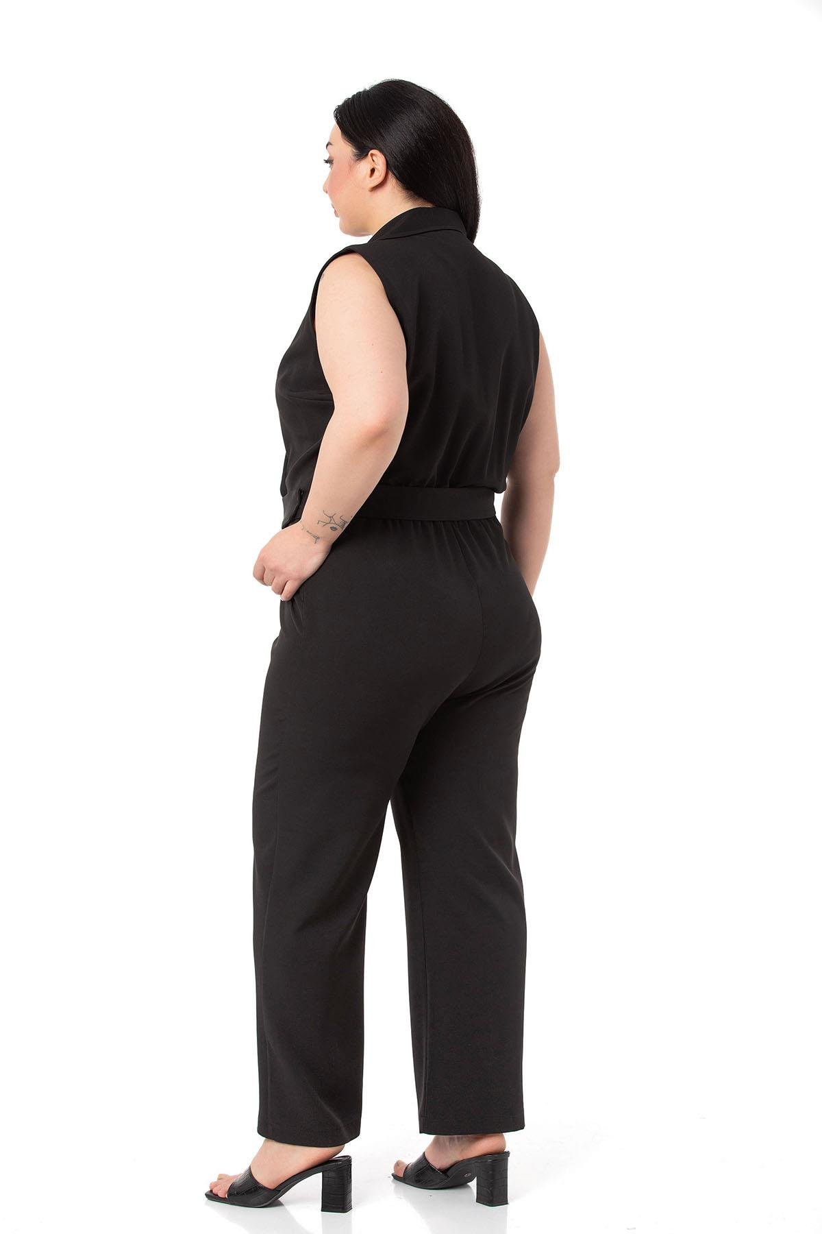 TulumDISENTIS MODEST GENC BUYUK BEDEN KRUVAZE TULUMDISENTIS MODESTBüyük Beden Kruvaze Beli Lastikli Fermuar Kapamalı Kemerli Siyah Tulum