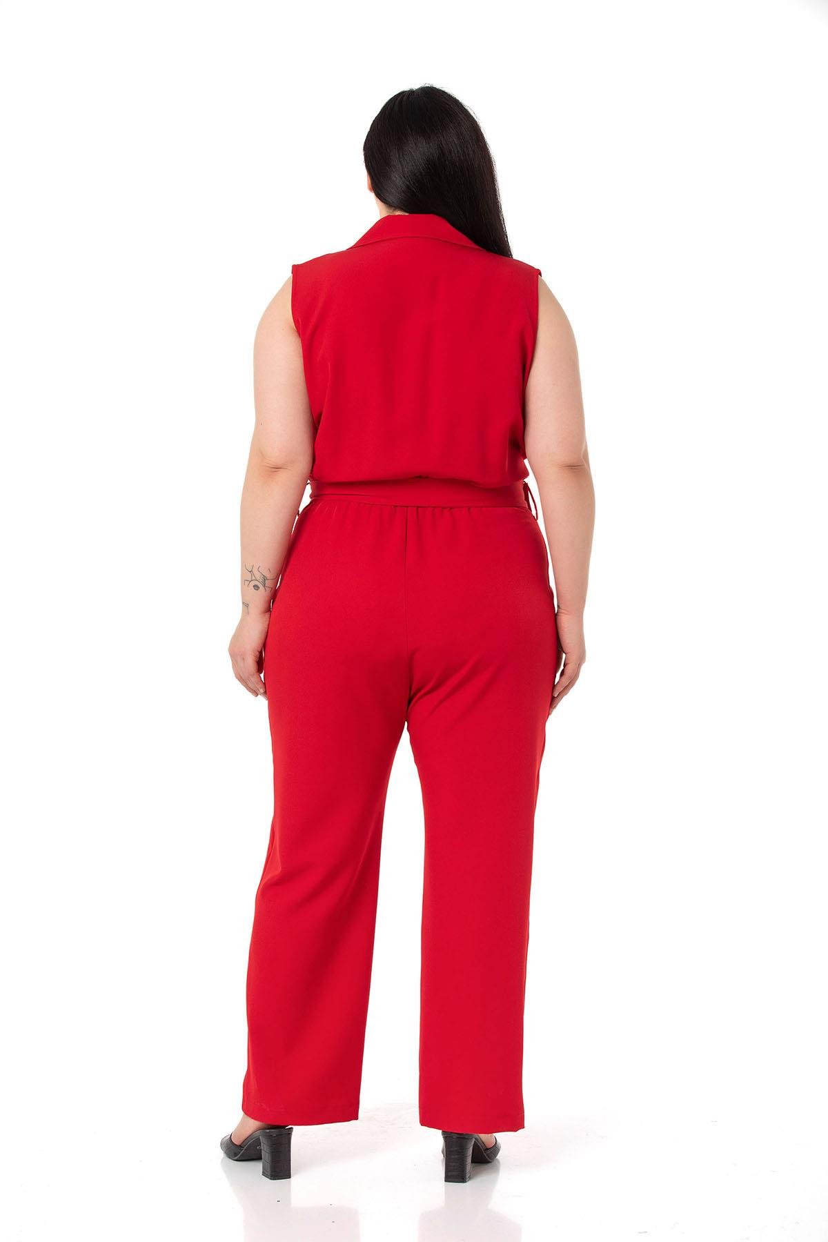 TulumDISENTIS MODEST GENC BUYUK BEDEN KRUVAZE TULUMDISENTIS MODESTBüyük Beden Kruvaze Beli Lastikli Fermuar Kapamalı Kemerli Kırmızı Tulum