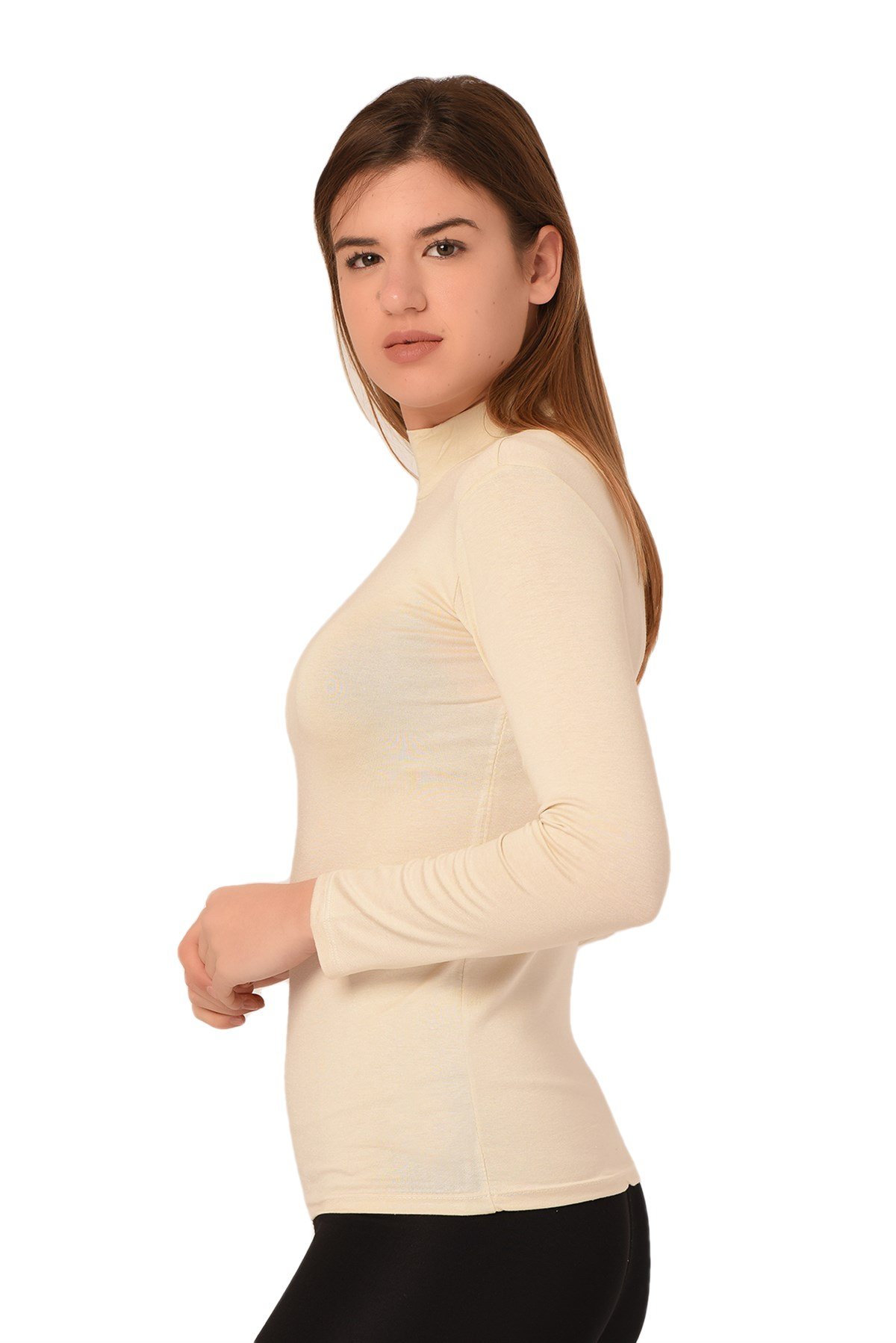 Yarım Balıkçı Uzun Kollu Viskon Bej Body