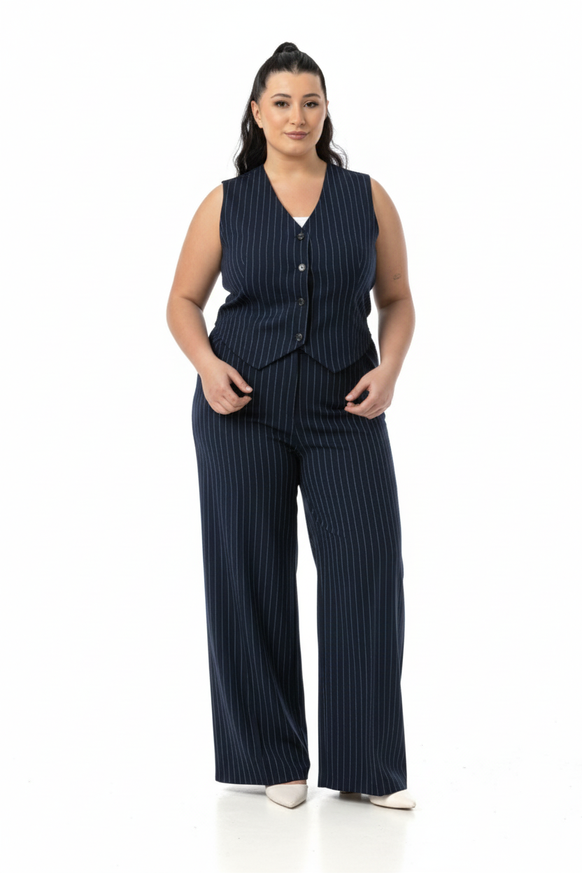 Yelek | Pantolon TakımlarDisentis Modest Büyük Beden Çizgili Yelek Pantolon Lacivert İkili TakımDISENTIS MODESTBüyük Beden Çizgili Yelek Pantolon Lacivert İkili Takım