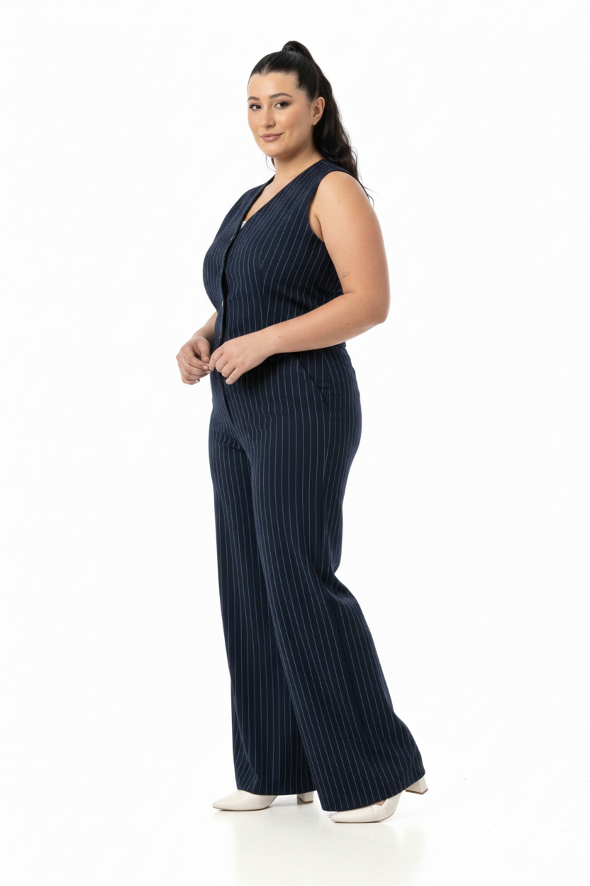 Yelek | Pantolon TakımlarDisentis Modest Büyük Beden Çizgili Yelek Pantolon Lacivert İkili TakımDISENTIS MODESTBüyük Beden Çizgili Yelek Pantolon Lacivert İkili Takım