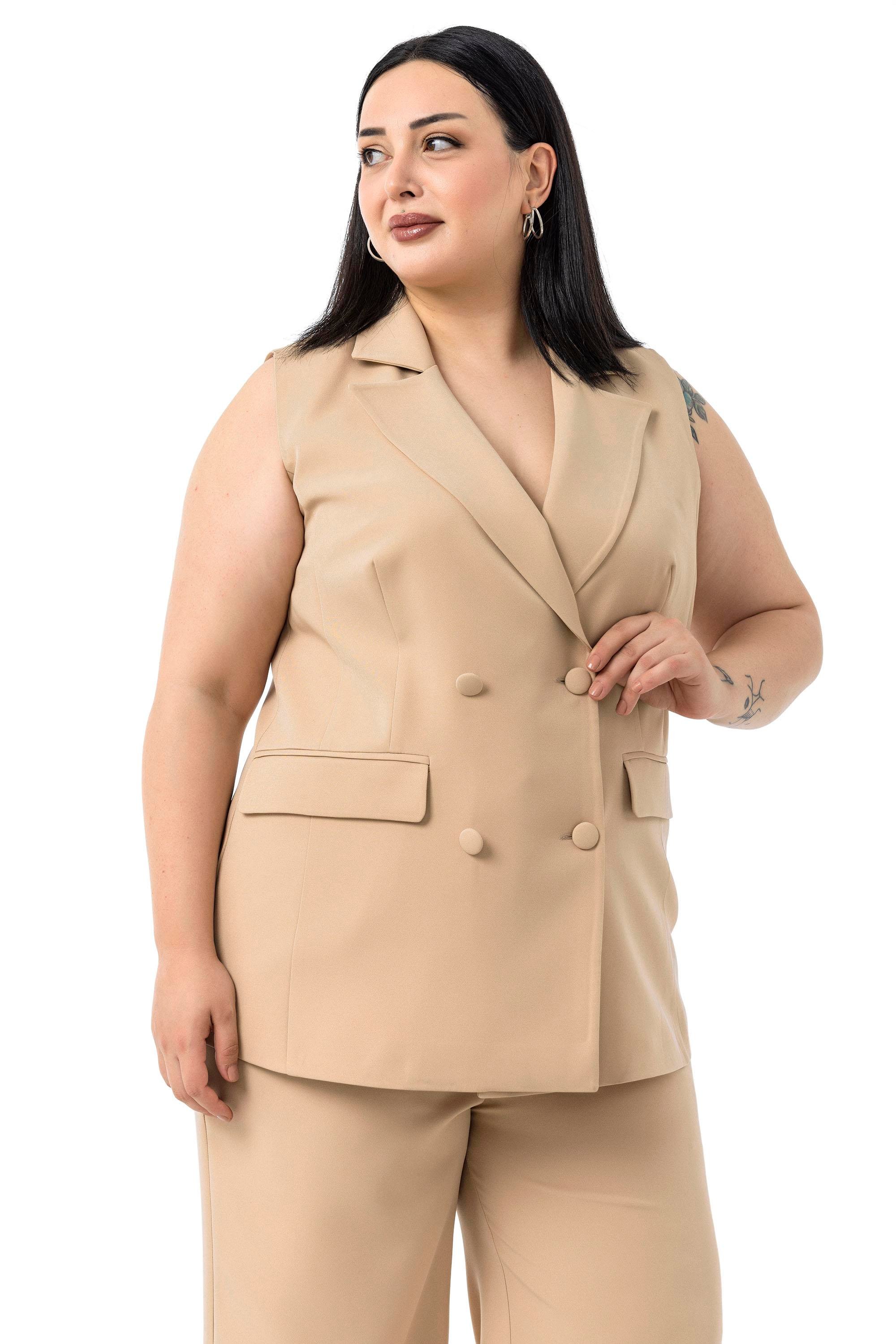 Yelek | Pantolon TakımlarDisentis Modest Büyük Beden Kaplama Düğmeli Yelek Pantolon Vizon İkili TakımDISENTIS MODESTBüyük Beden Kaplama Düğmeli Yelek Pantolon Vizon İkili Takım