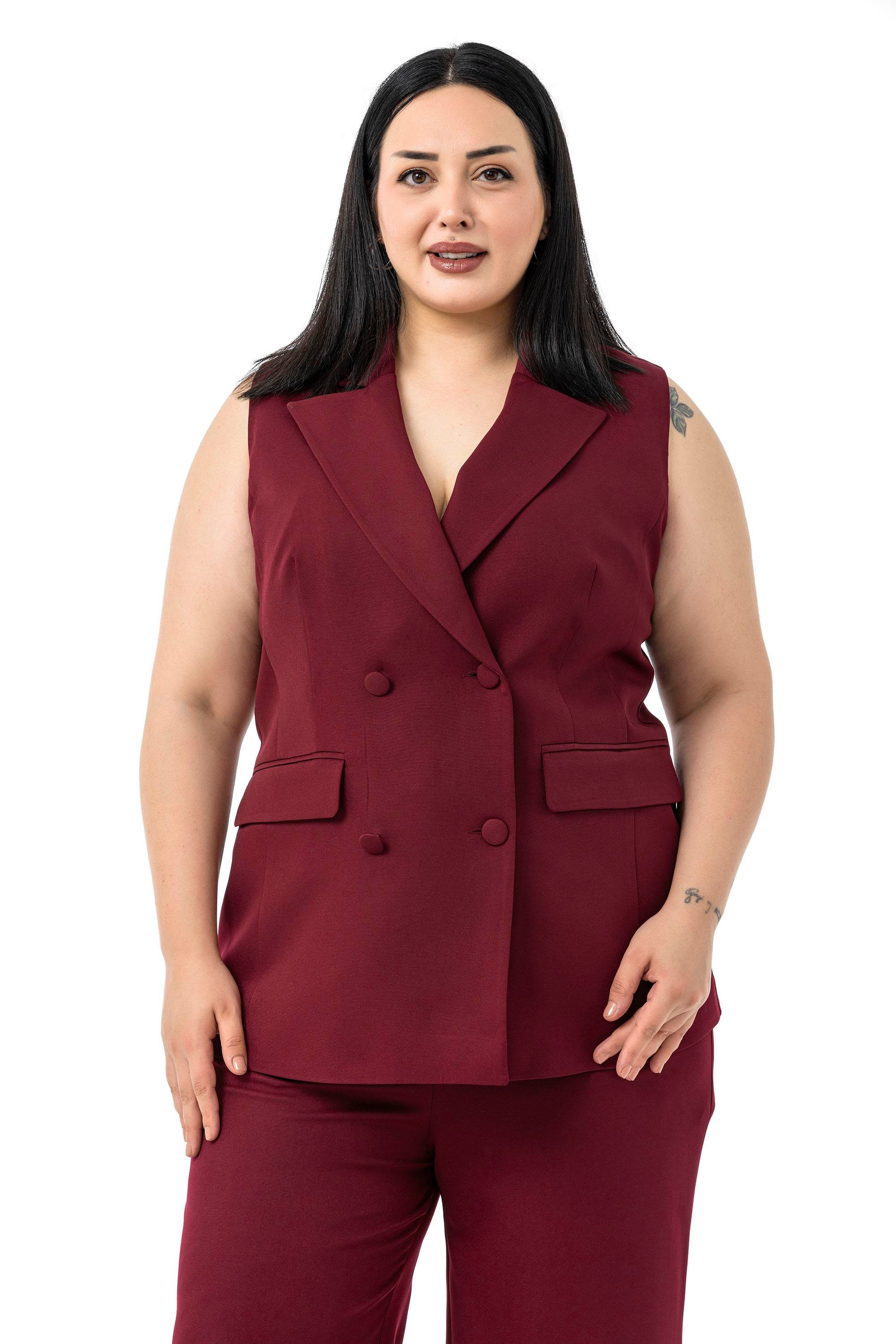 Yelek | Pantolon TakımlarDisentis Modest Büyük Beden Kaplama Düğmeli Yelek Pantolon Bordo İkili TakımDISENTIS MODESTBüyük Beden Kaplama Düğmeli Yelek Pantolon Bordo İkili Takım