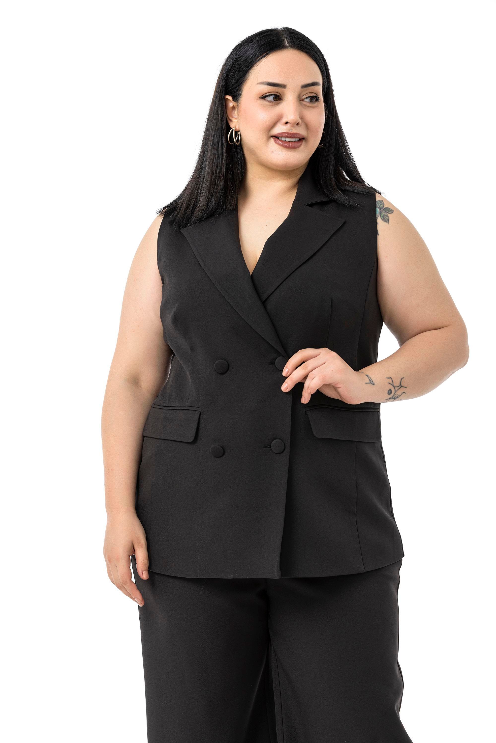 Yelek | Pantolon TakımlarDisentis Modest Büyük Beden Kaplama Düğmeli Yelek Pantolon Siyah İkili TakımDISENTIS MODESTBüyük Beden Kaplama Düğmeli Yelek Pantolon Siyah İkili Takım