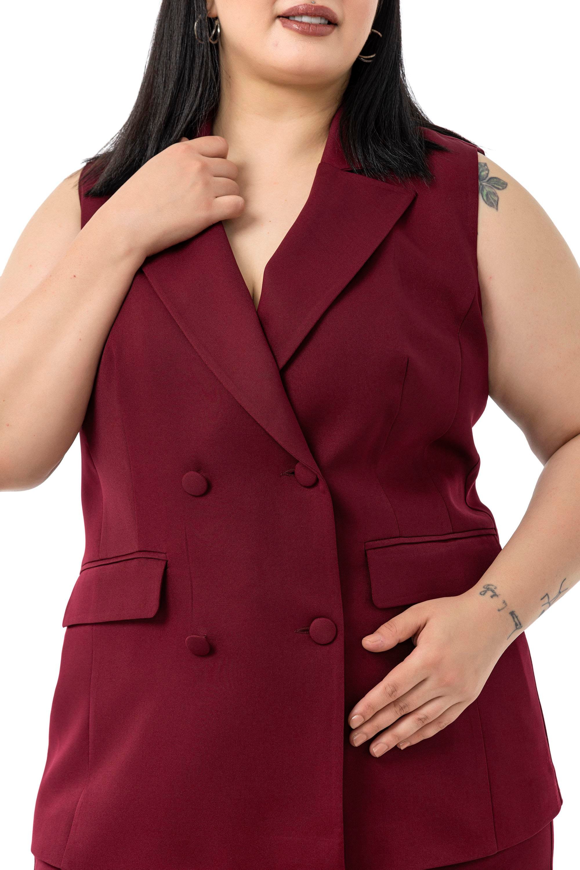 Yelek | Pantolon TakımlarDisentis Modest Büyük Beden Kaplama Düğmeli Yelek Pantolon Bordo İkili TakımDISENTIS MODESTBüyük Beden Kaplama Düğmeli Yelek Pantolon Bordo İkili Takım