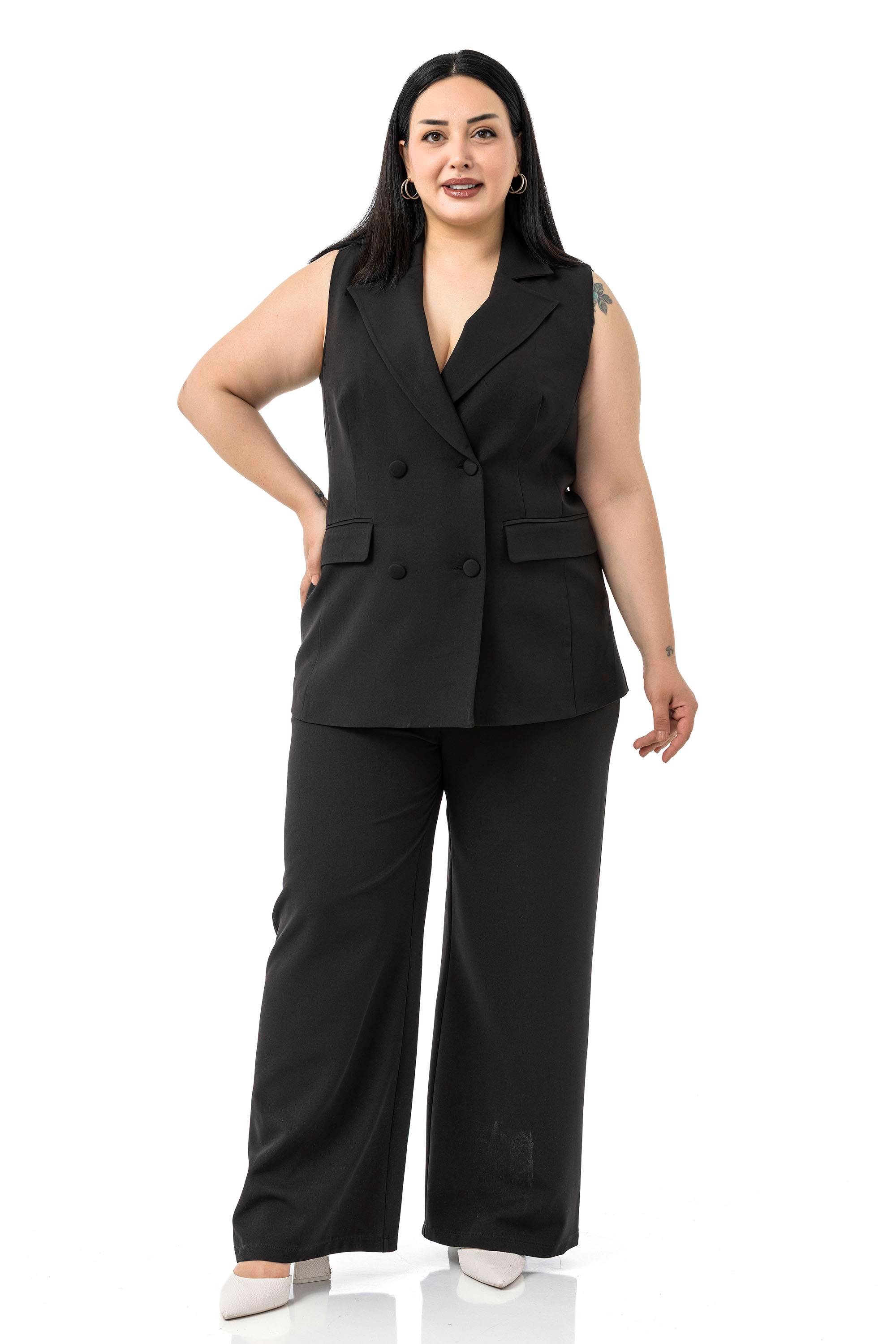 Yelek | Pantolon TakımlarDisentis Modest Büyük Beden Kaplama Düğmeli Yelek Pantolon Siyah İkili TakımDISENTIS MODESTBüyük Beden Kaplama Düğmeli Yelek Pantolon Siyah İkili Takım