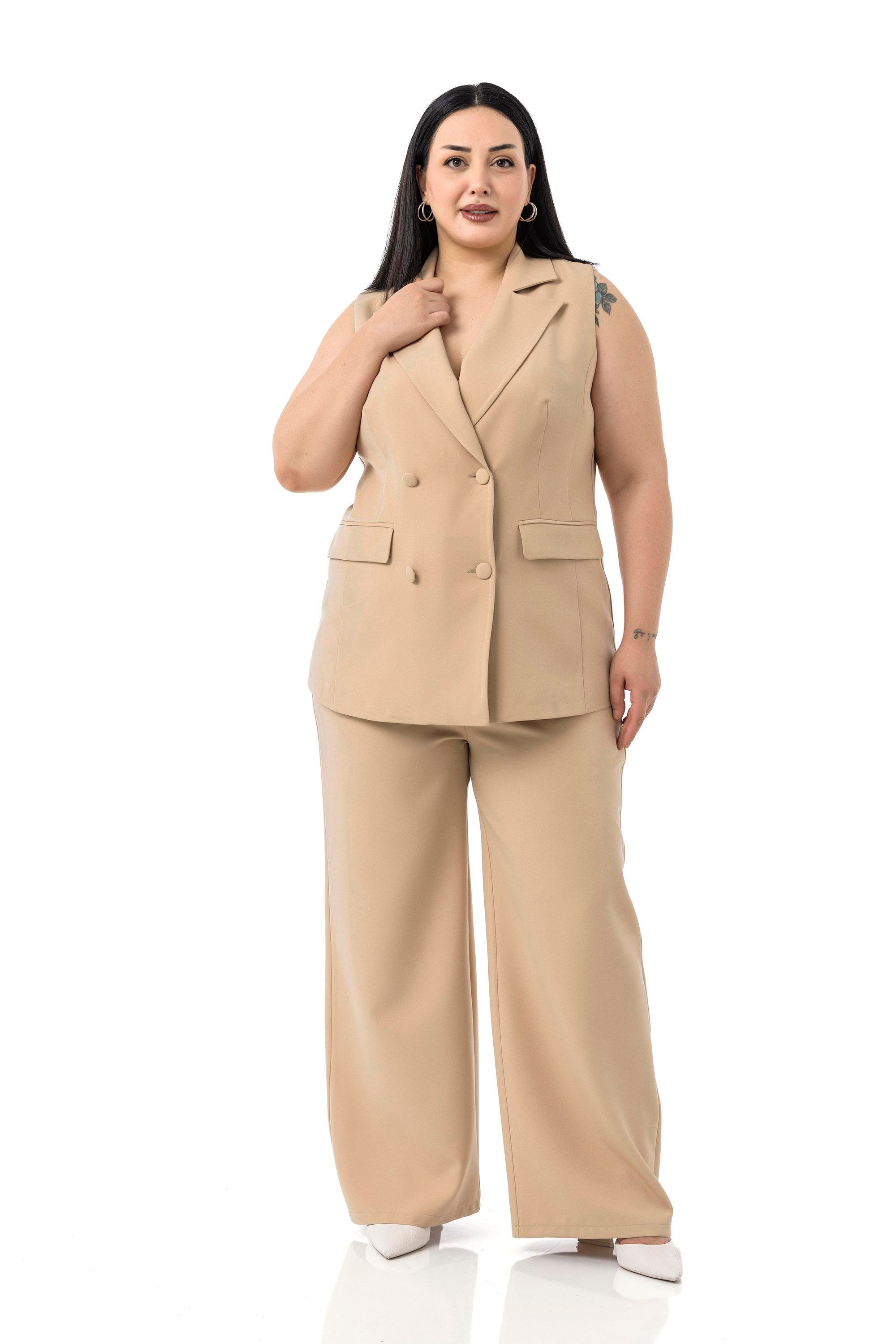 Yelek | Pantolon TakımlarDisentis Modest Büyük Beden Kaplama Düğmeli Yelek Pantolon Vizon İkili TakımDISENTIS MODESTBüyük Beden Kaplama Düğmeli Yelek Pantolon Vizon İkili Takım