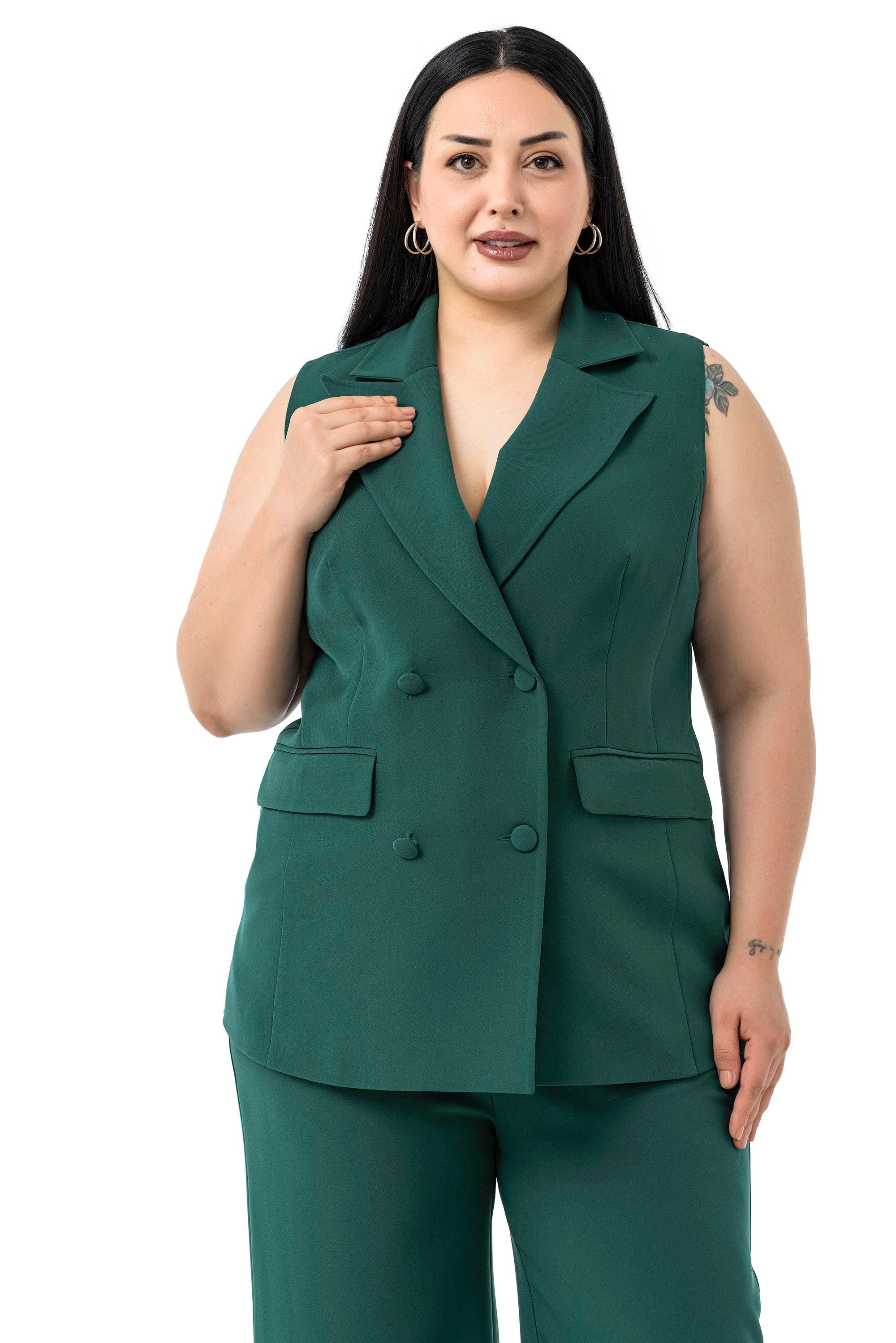 Yelek | Pantolon TakımlarDisentis Modest Büyük Beden Kaplama Düğmeli Yelek Pantolon Zümrüt Yeşili İkili TakımDISENTIS MODESTBüyük Beden Kaplama Düğmeli Yelek Pantolon Zümrüt Yeşili İkili Takım