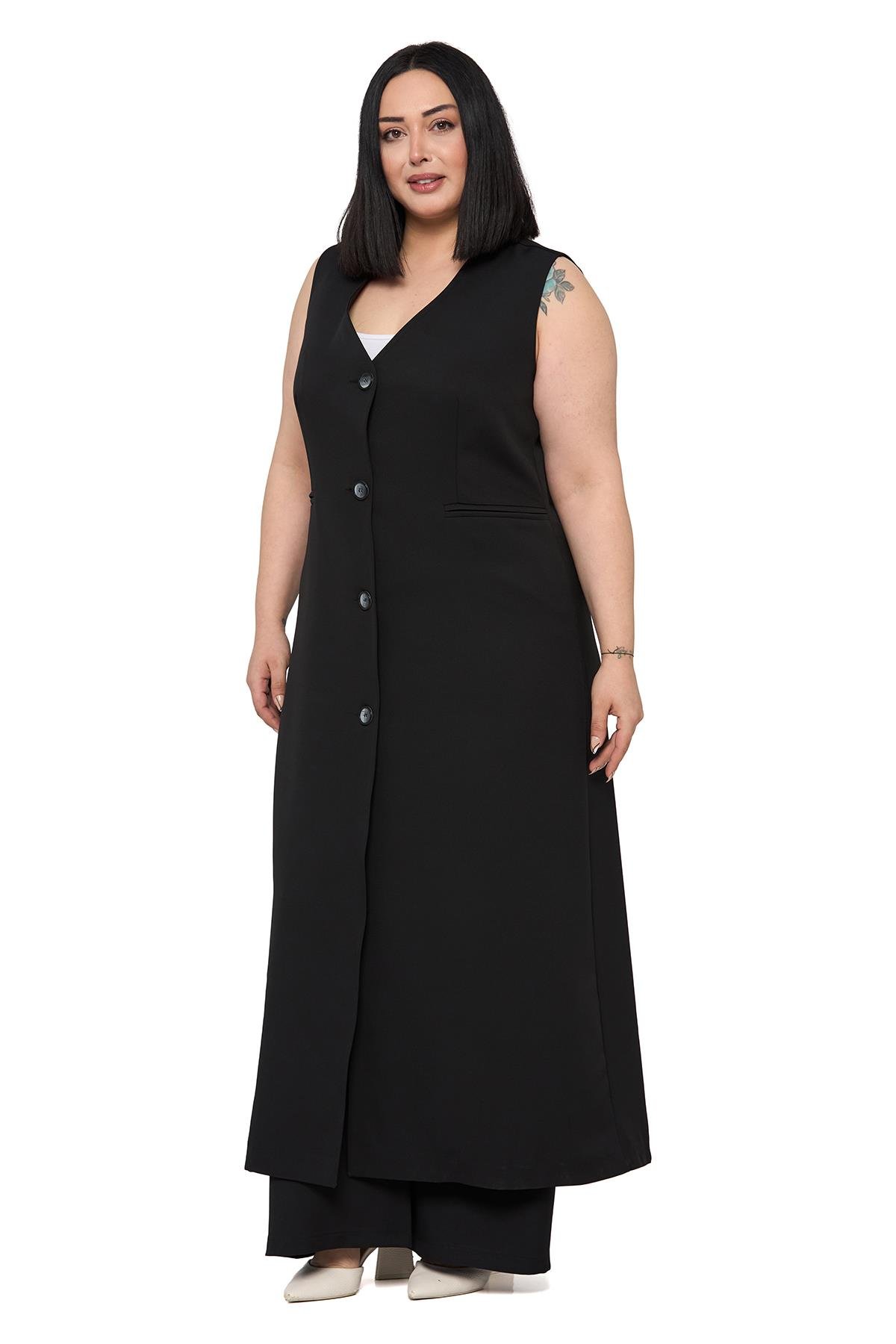 Yelek | Pantolon TakımlarDisentis Modest Büyük Beden Maxi Yelek Pantolon Siyah İkili TakımDISENTIS MODESTBüyük Beden Maxi Yelek Pantolon Siyah İkili Takım