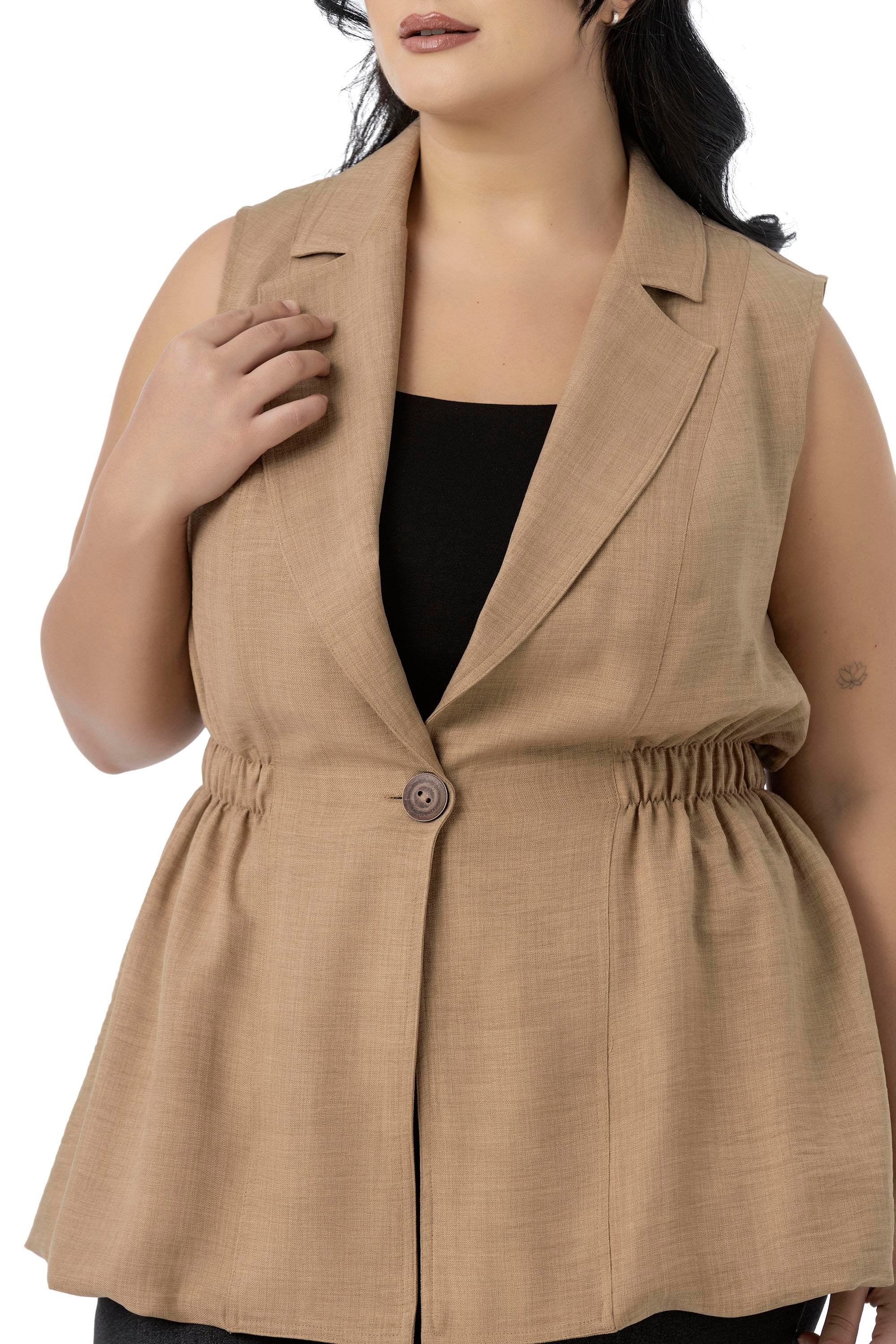 VestsDisentis Modest Büyük Beden Beli Lastik Detaylı Eteği Balon Kesim Düğmeli Astarlı Vizon YelekDISENTIS MODESTBüyük Beden Beli Lastik Detaylı Eteği Balon Kesim Düğmeli Astarlı Vizon Yelek