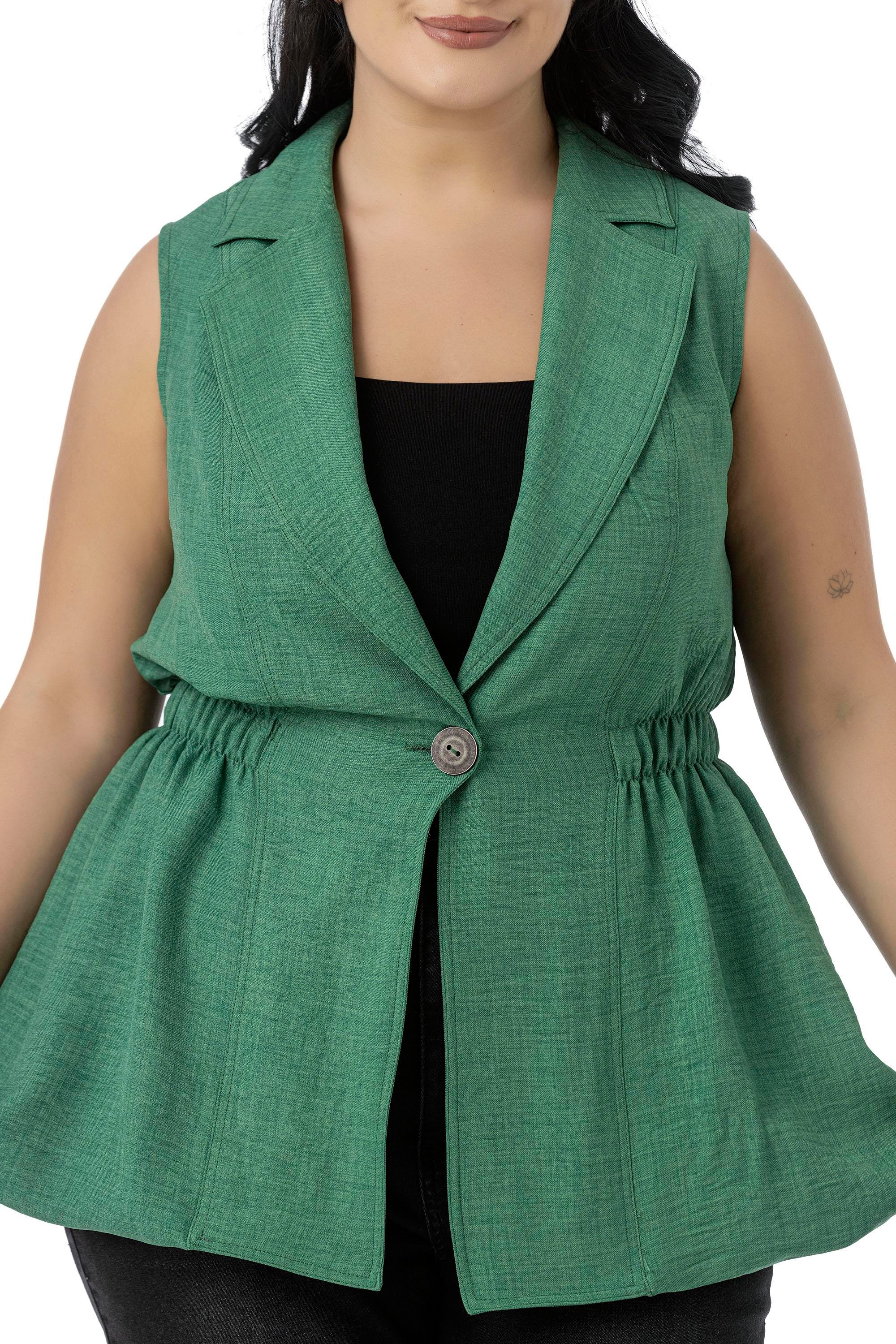 VestsDisentis Modest Büyük Beden Beli Lastik Detaylı Eteği Balon Kesim Düğmeli Astarlı Yeşil YelekDISENTIS MODESTBüyük Beden Beli Lastik Detaylı Eteği Balon Kesim Düğmeli Astarlı Yeşil Yelek