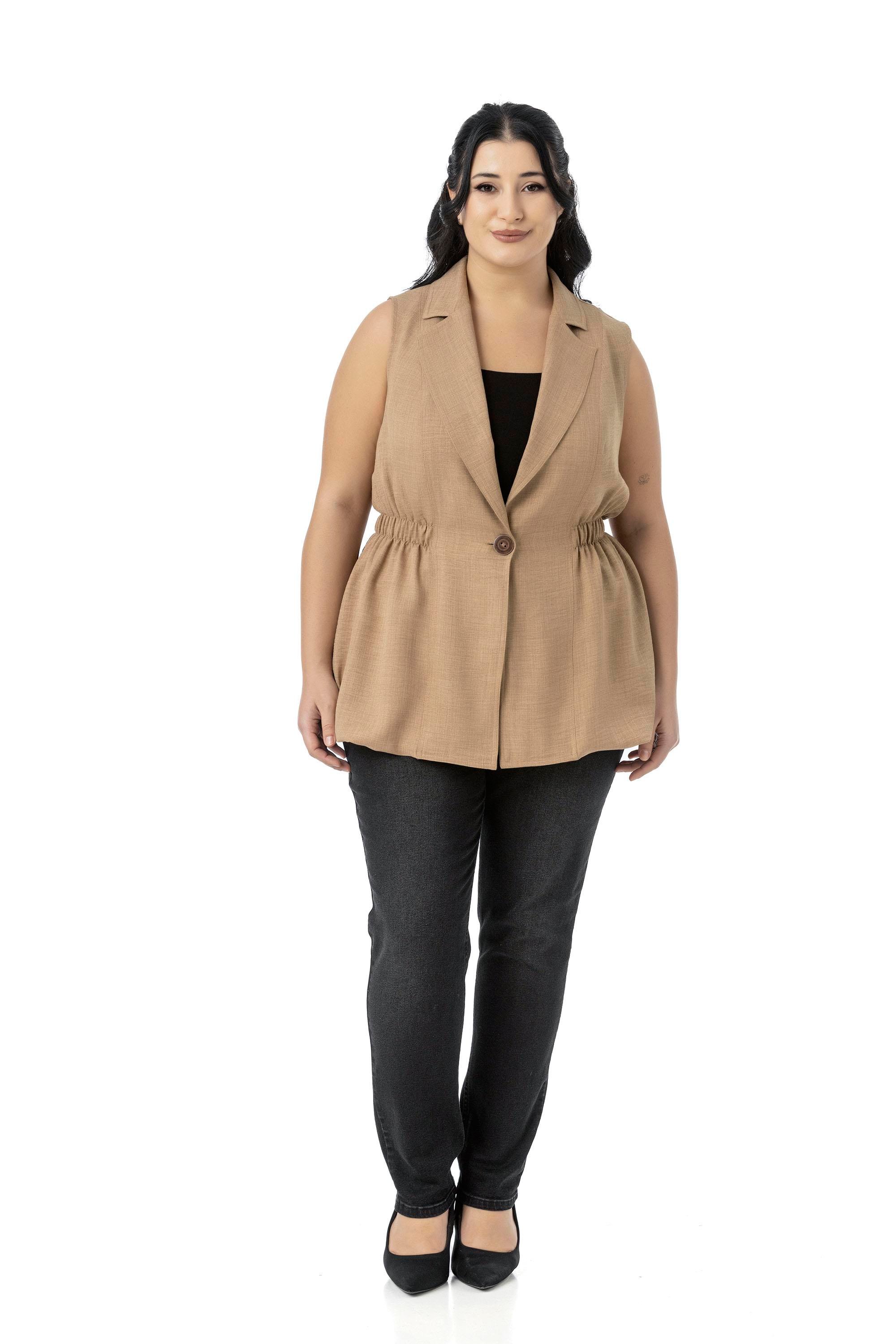 VestsDisentis Modest Büyük Beden Beli Lastik Detaylı Eteği Balon Kesim Düğmeli Astarlı Vizon YelekDISENTIS MODESTBüyük Beden Beli Lastik Detaylı Eteği Balon Kesim Düğmeli Astarlı Vizon Yelek